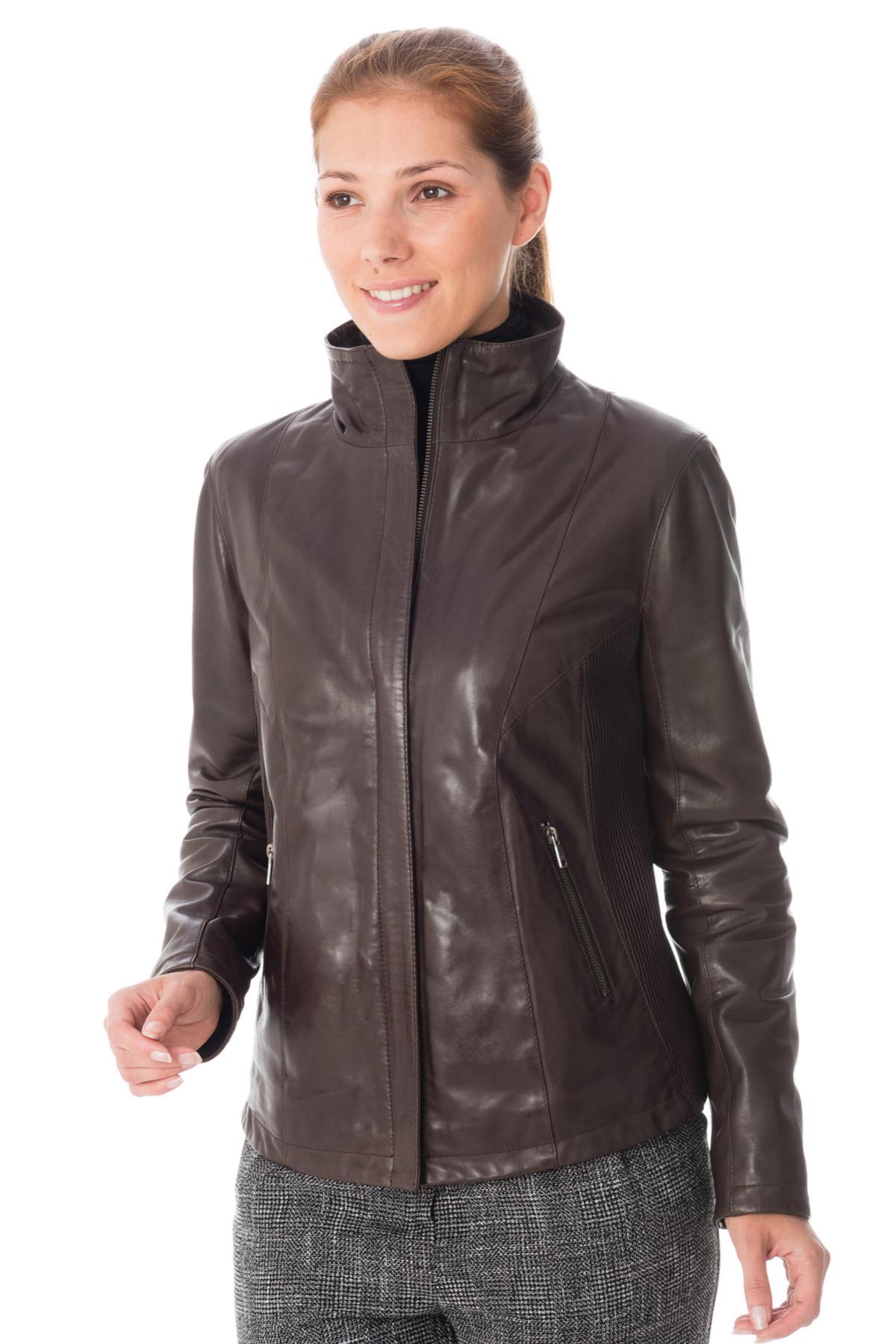 Women's high collar lambskin jacket - Image n°3