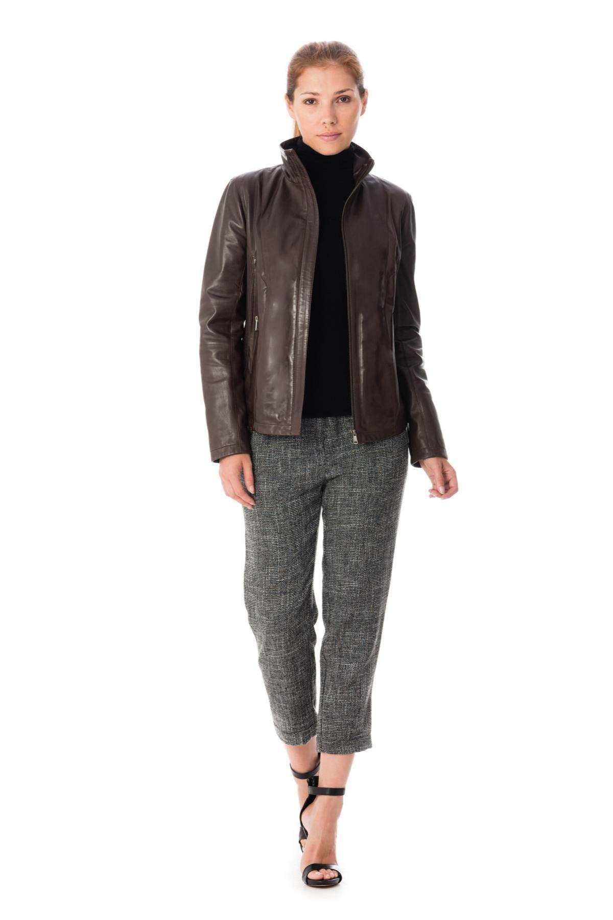 Women's high collar lambskin jacket - Image n°2