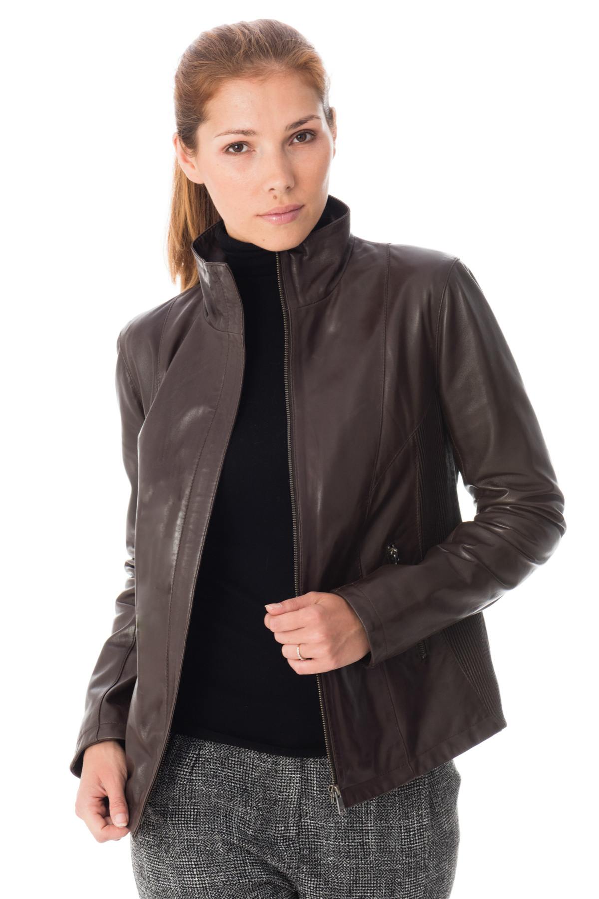 Women's high collar lambskin jacket - Image n°1