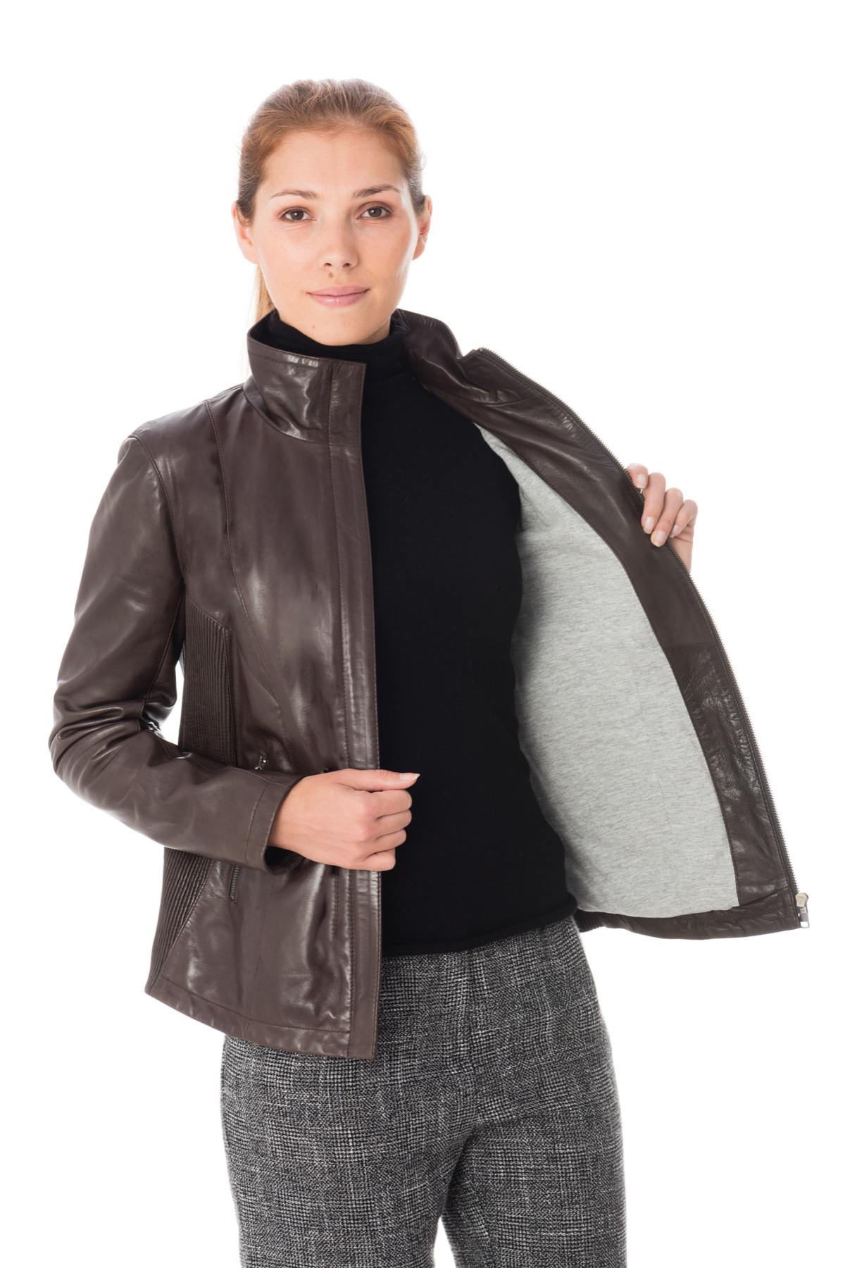 Women's high collar lambskin jacket - Image n°4