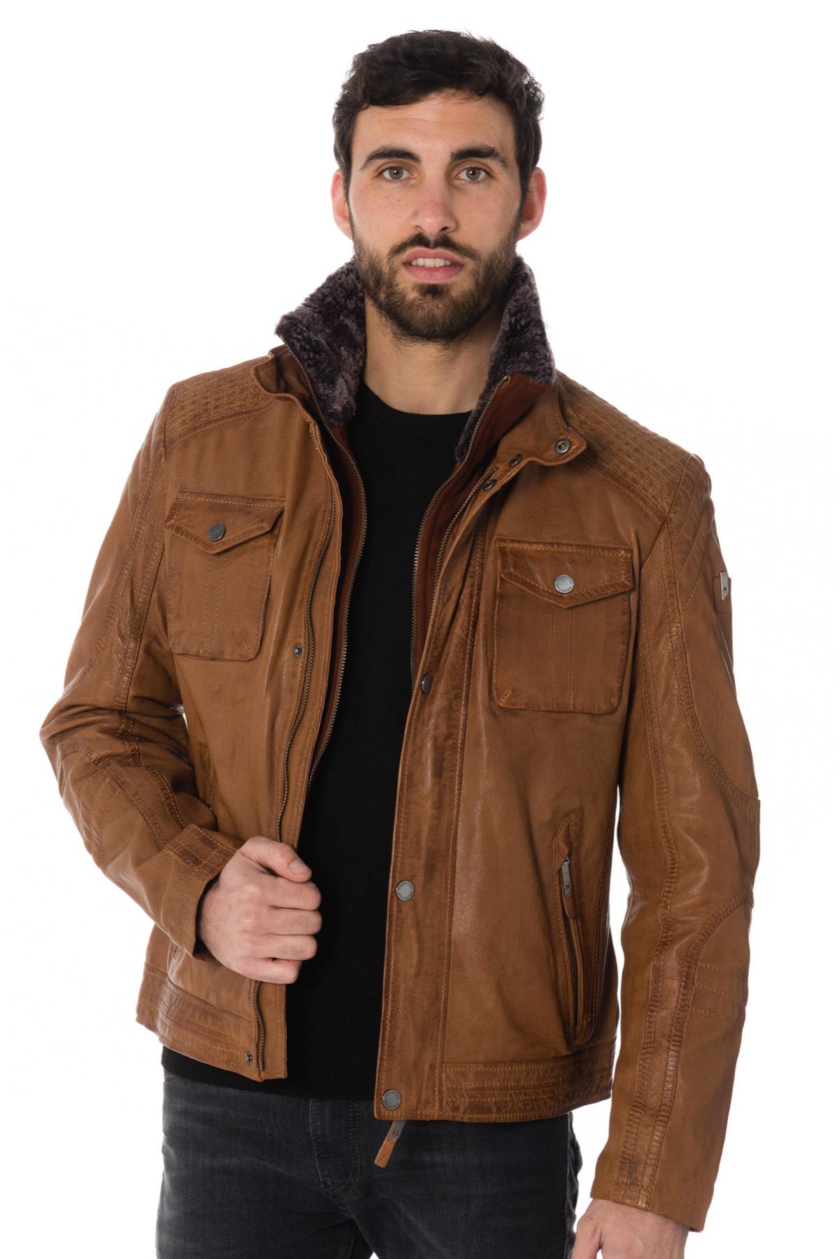 Mauritius men's cognac lambskin jacket - Image n°3