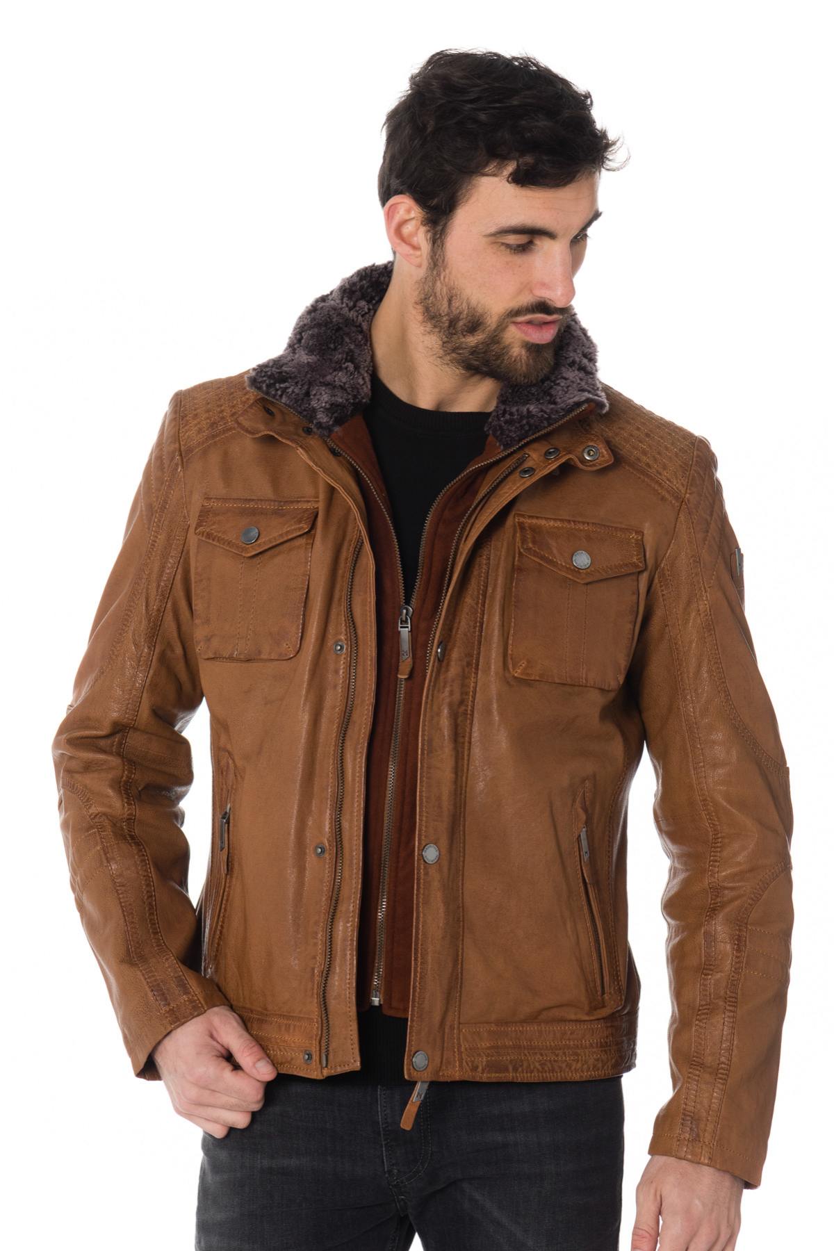 Mauritius men's cognac lambskin jacket - Image n°1