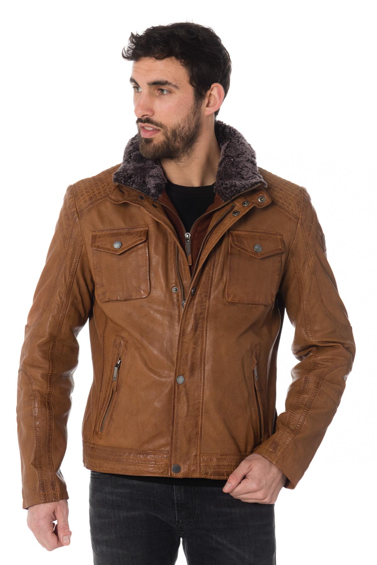 Mauritius men's cognac lambskin jacket - Image n°6