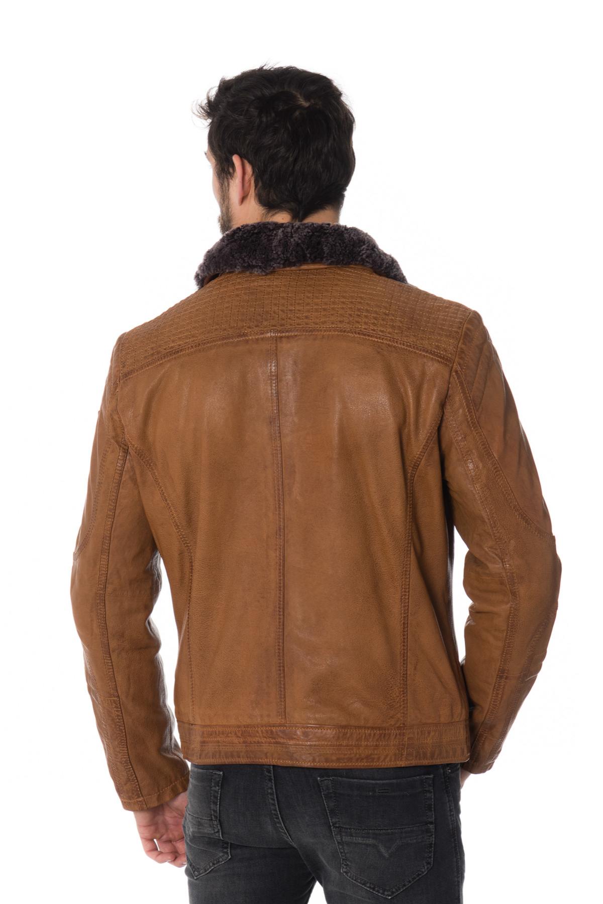 Mauritius men's cognac lambskin jacket - Image n°8