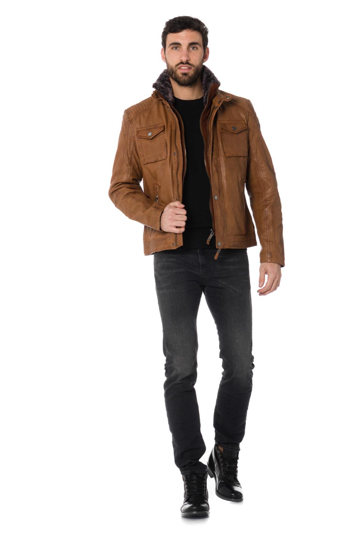 Mauritius men's cognac lambskin jacket - Image n°2