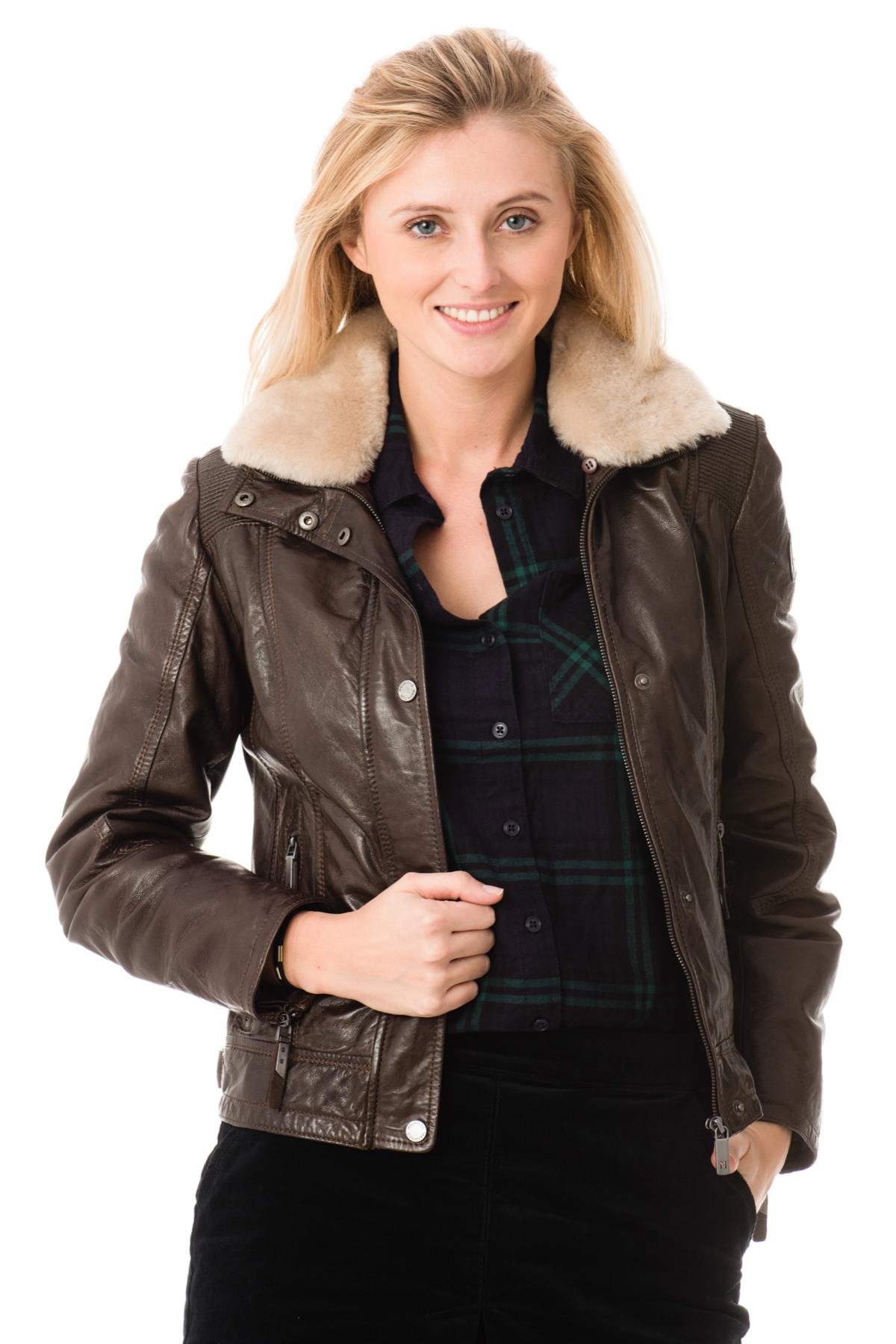 Mauritius women's jacket in brown washed sheepskin leather - Image n°1