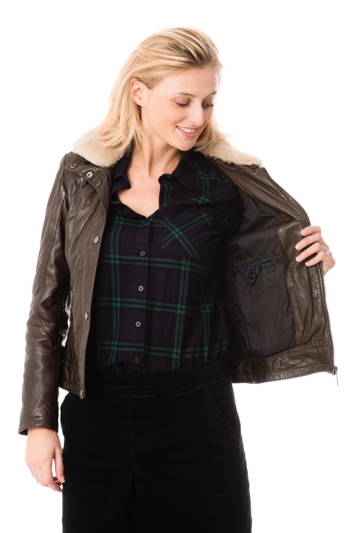 Mauritius women's jacket in brown washed sheepskin leather - Image n°5