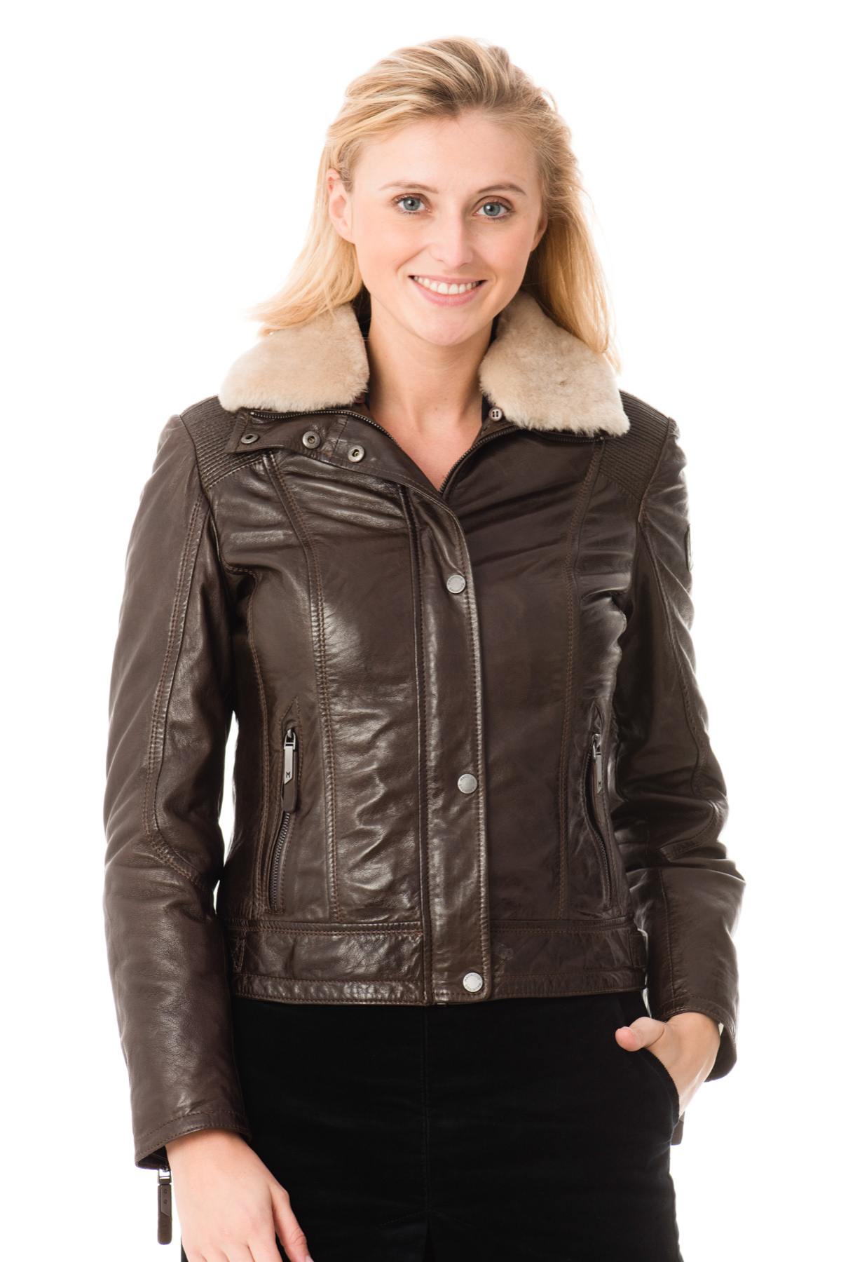 Mauritius women's jacket in brown washed sheepskin leather - Image n°3