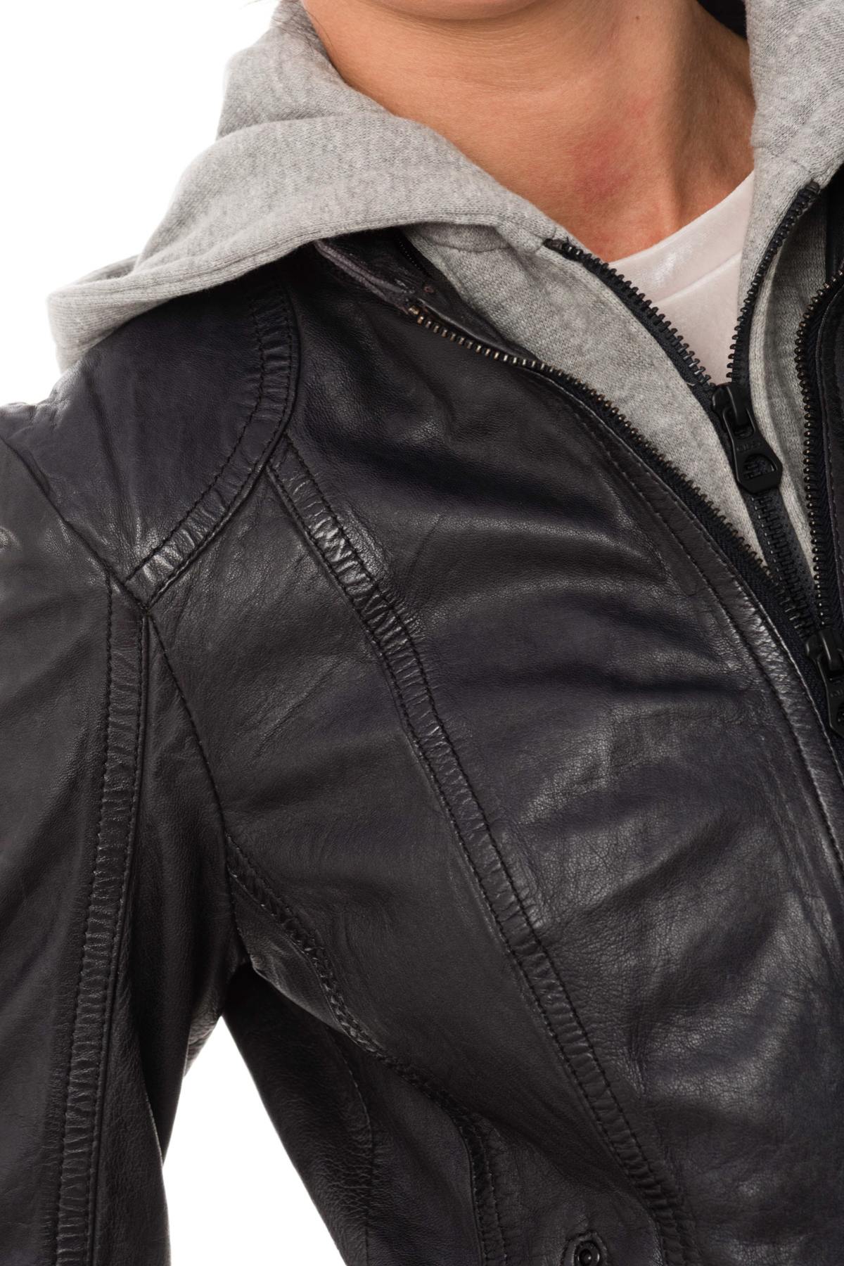 Leather jacket with hood - Image n°7