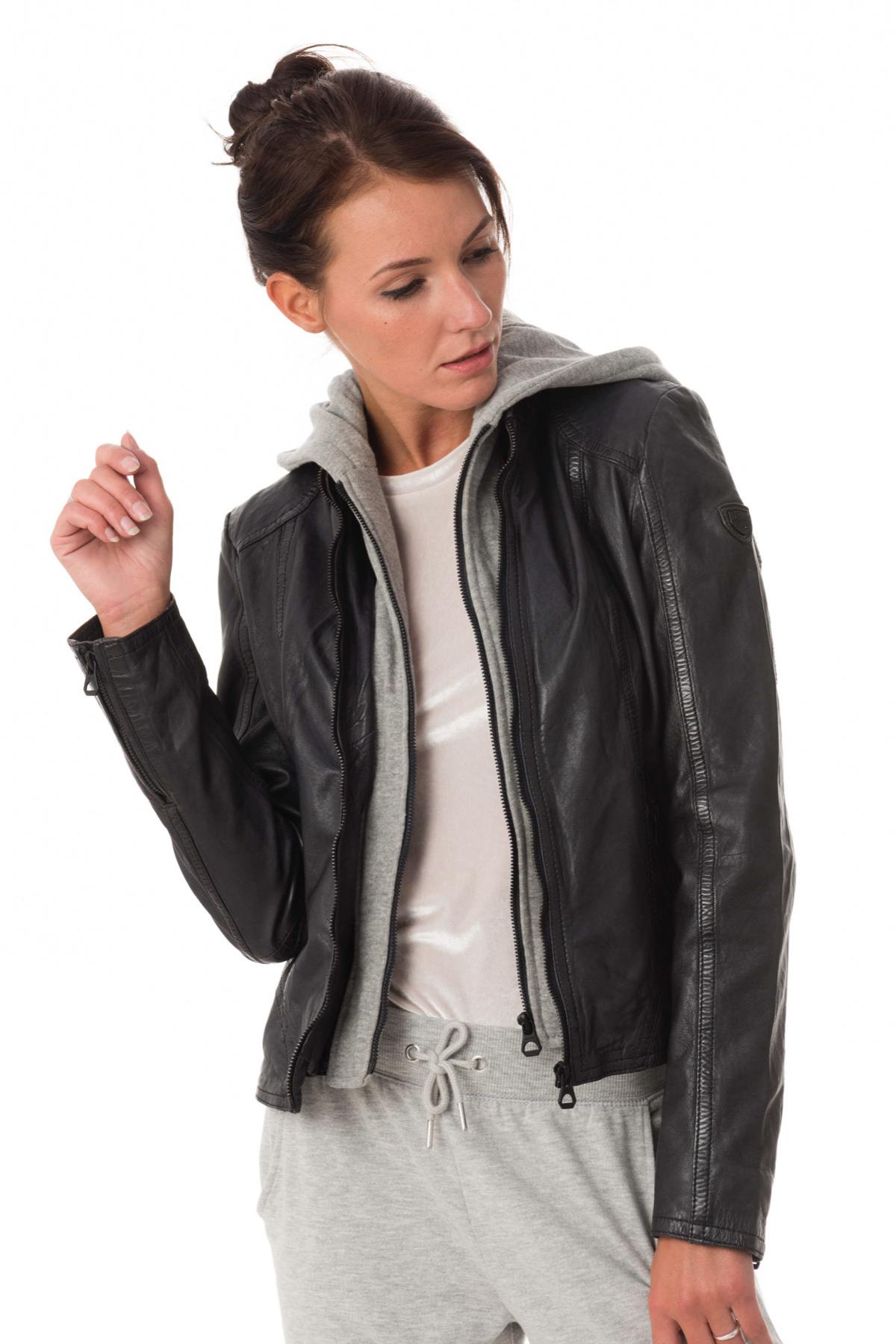 Leather jacket with hood - Image n°1