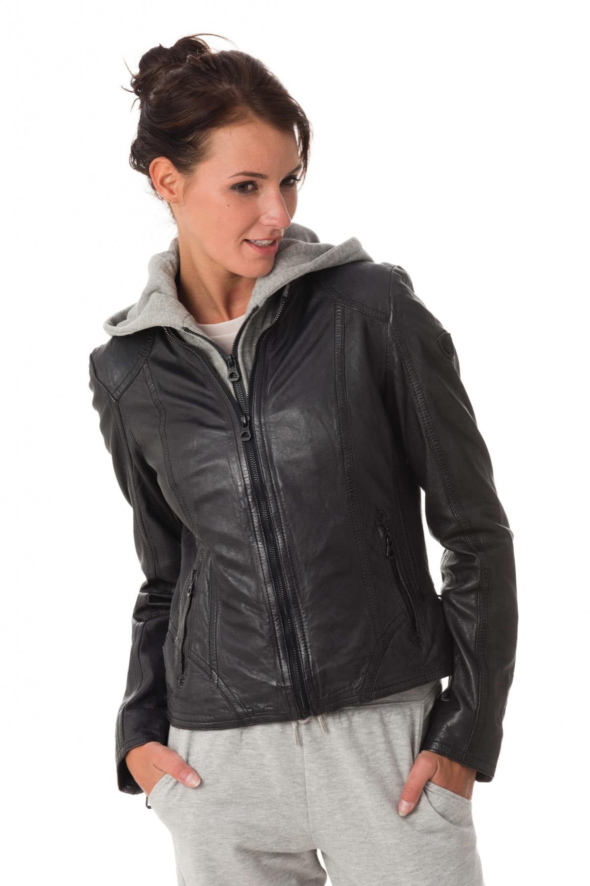 Leather jacket with hood - Image n°3