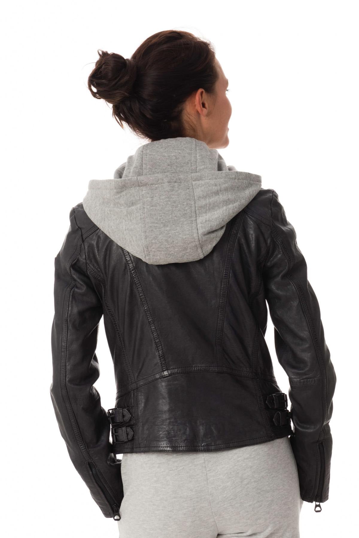 Leather jacket with hood - Image n°6