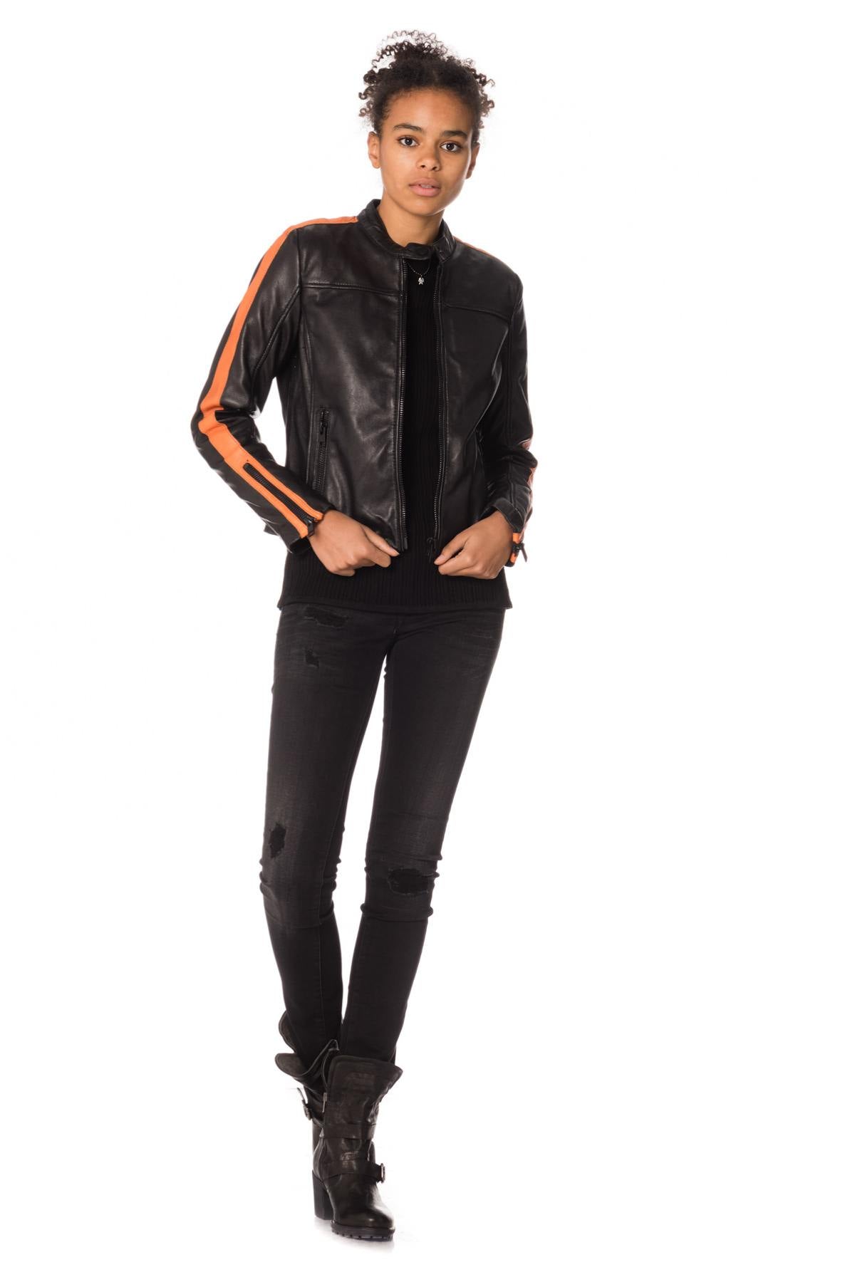 Women's sheepskin leather biker jacket - Image n°2