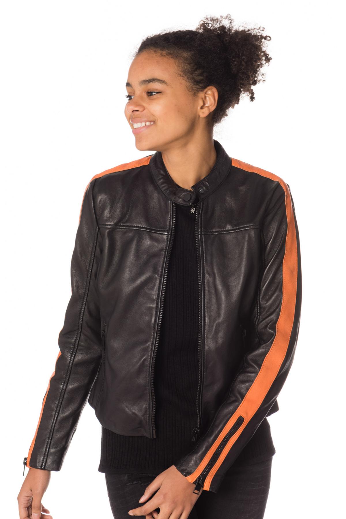 Women's sheepskin leather biker jacket - Image n°4