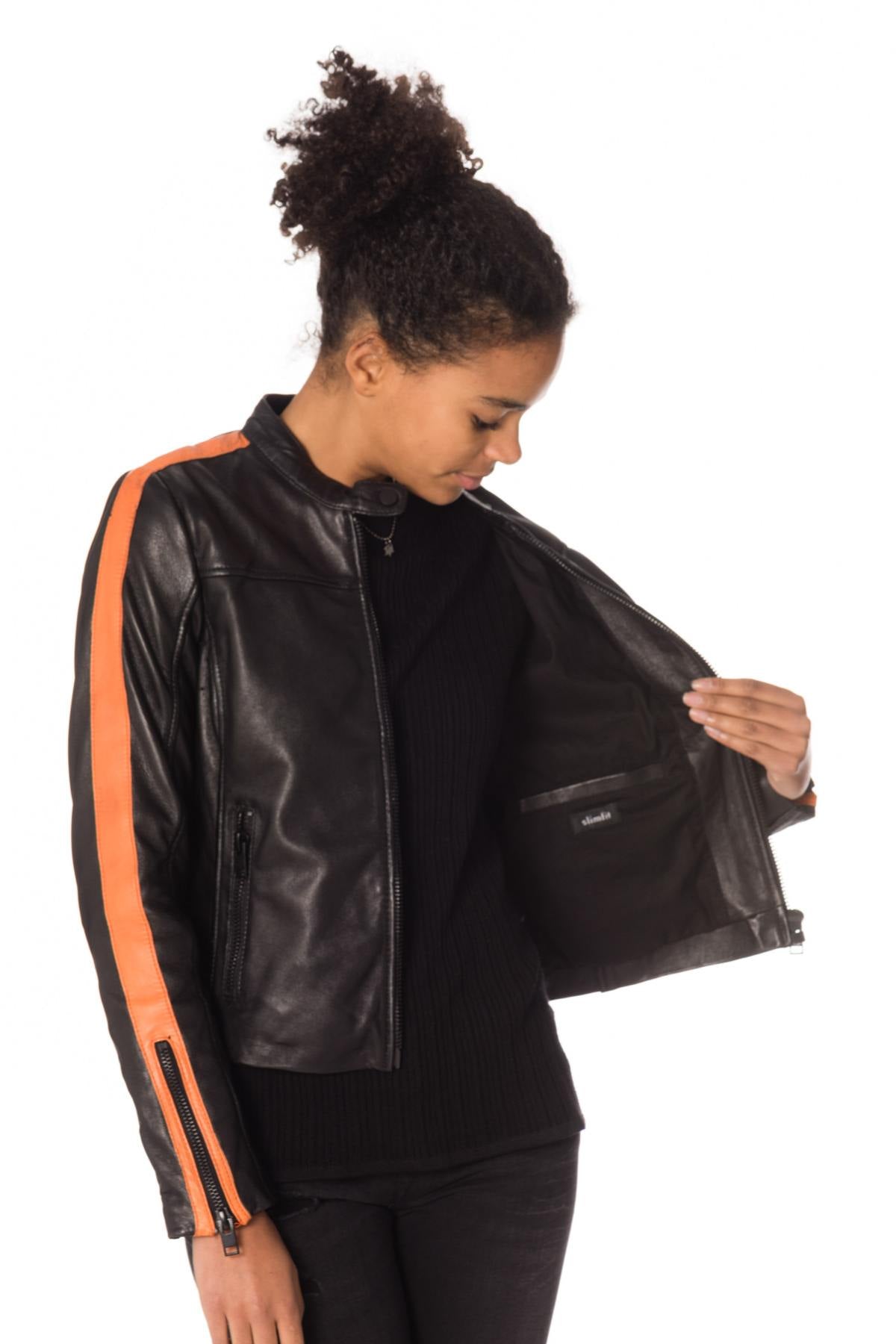 Women's sheepskin leather biker jacket - Image n°6