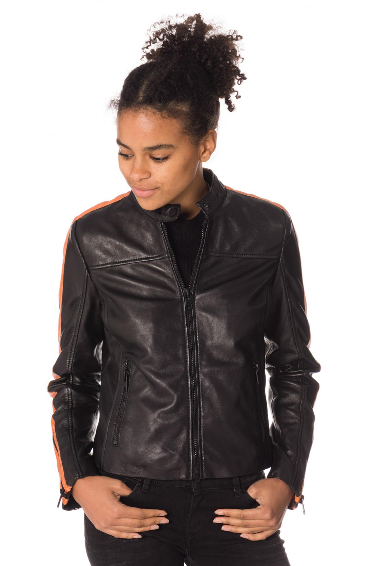 Women's sheepskin leather biker jacket - Image n°3