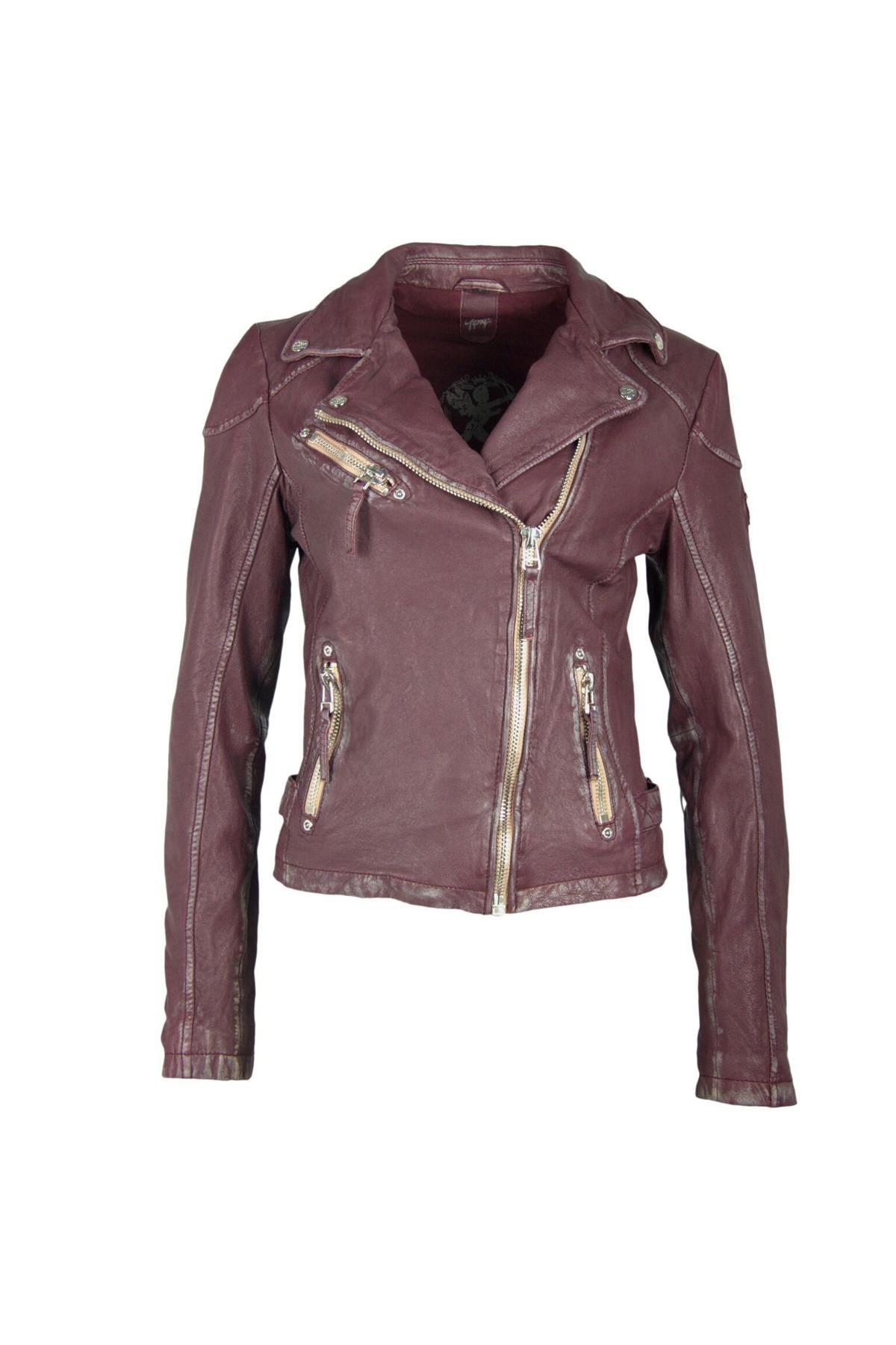 Women's perfecto jacket in aged-effect purple lambskin - Image n°3