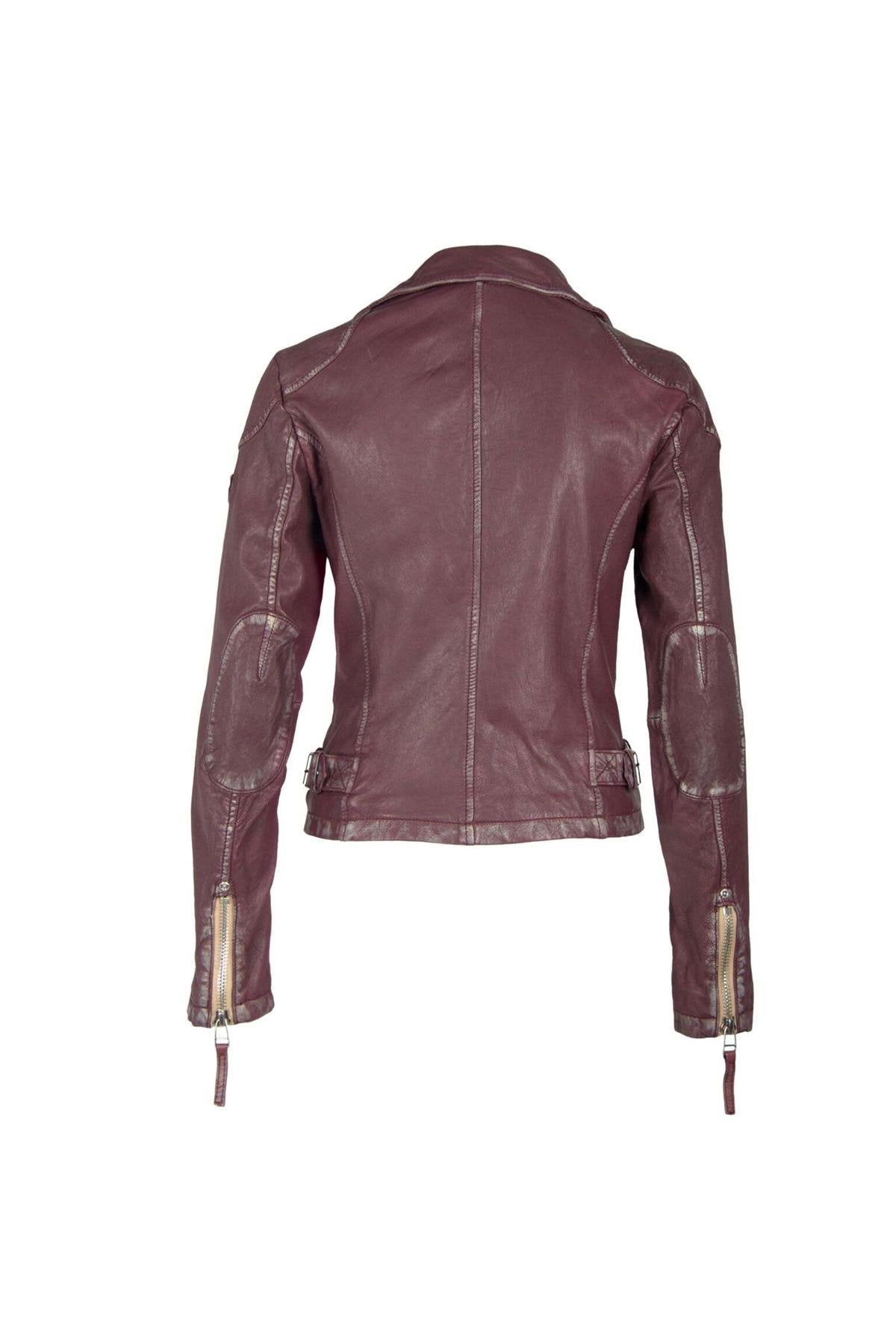 Women's perfecto jacket in aged-effect purple lambskin - Image n°4