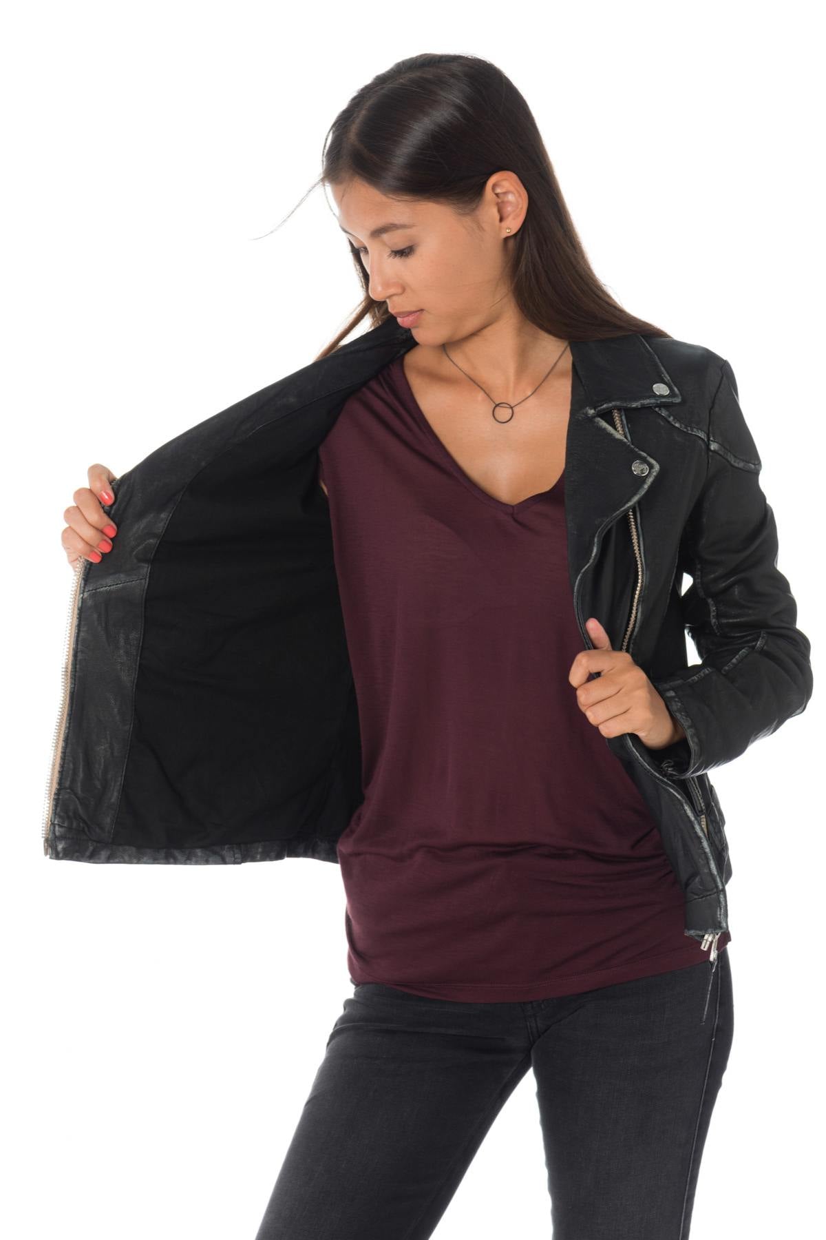  Women's perfecto in black lambskin vintage look - Image n°7