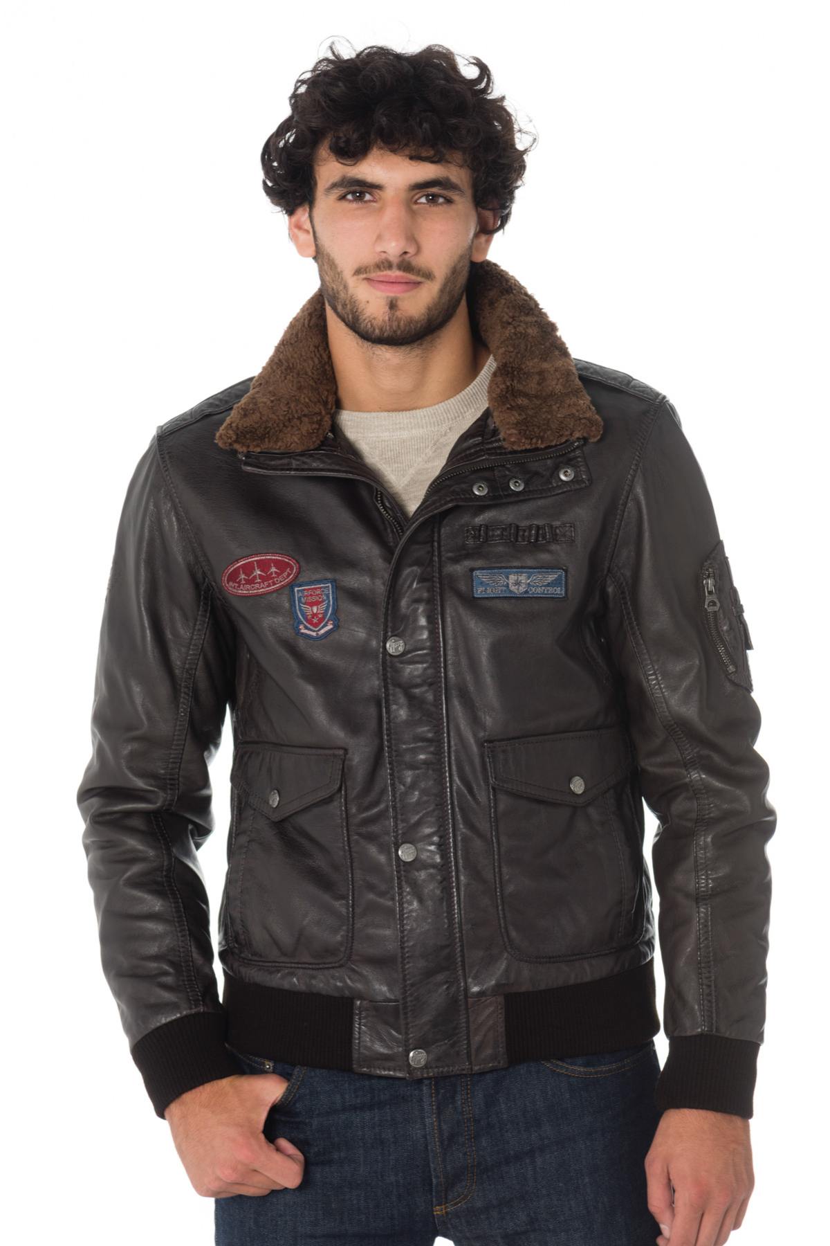 Dark brown sheepskin leather aviator - Image n°1