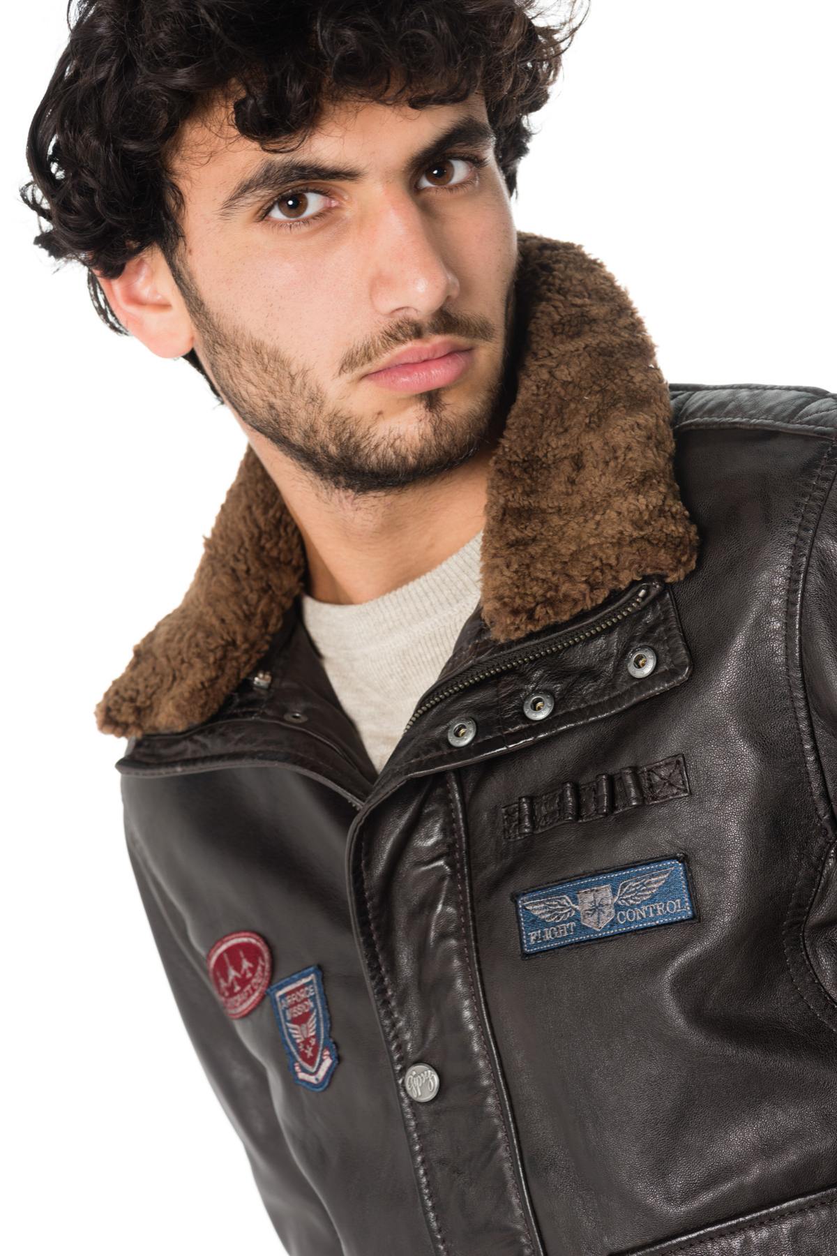 Dark brown sheepskin leather aviator - Image n°5