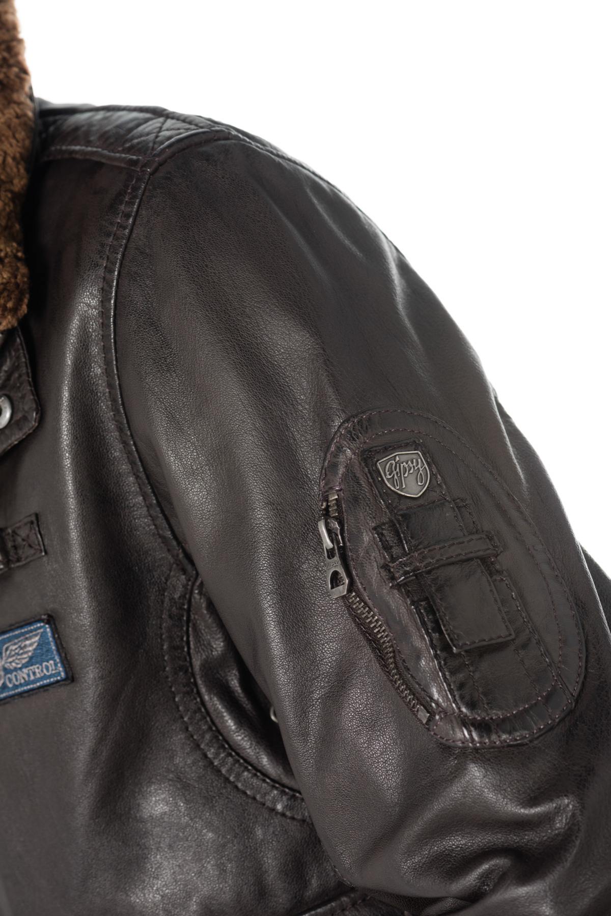 Dark brown sheepskin leather aviator - Image n°6