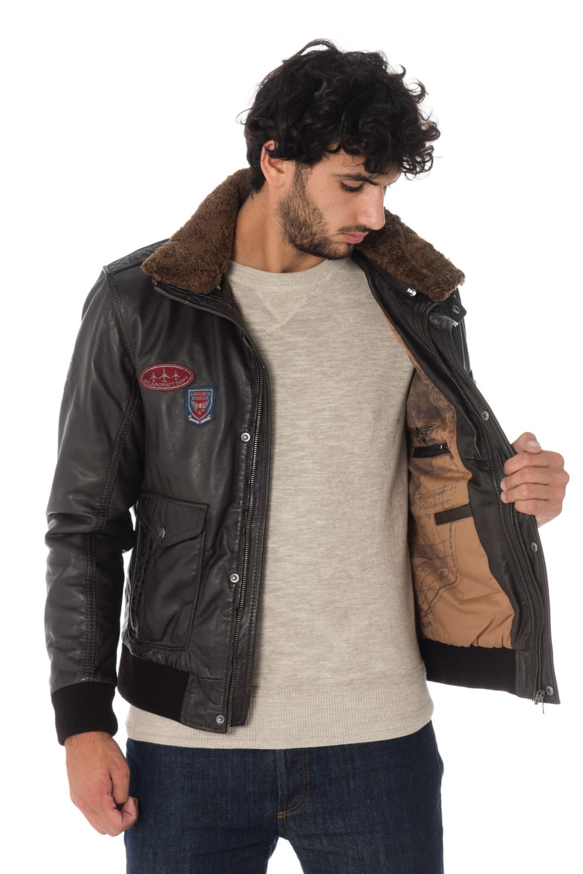 Dark brown sheepskin leather aviator - Image n°7