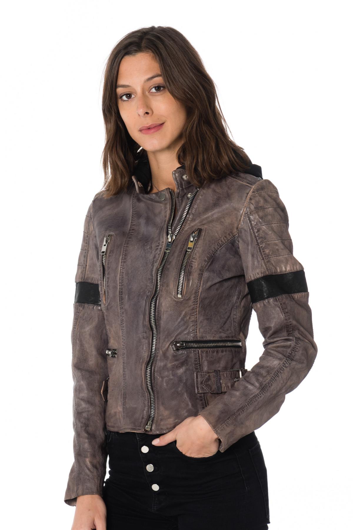 Gipsy women's biker jacket with hood - Image n°1