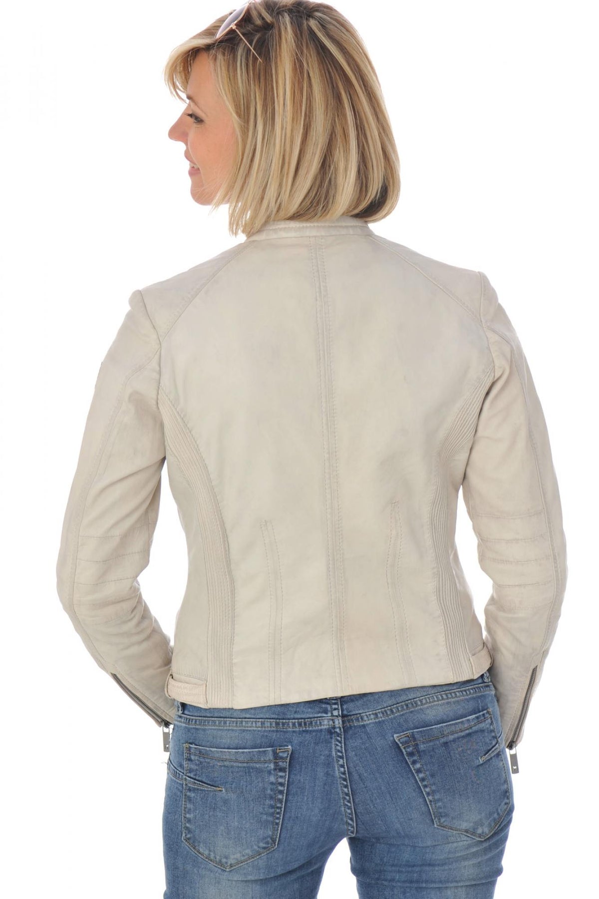 Women's white biker style jacket with aged effect - Image n°5