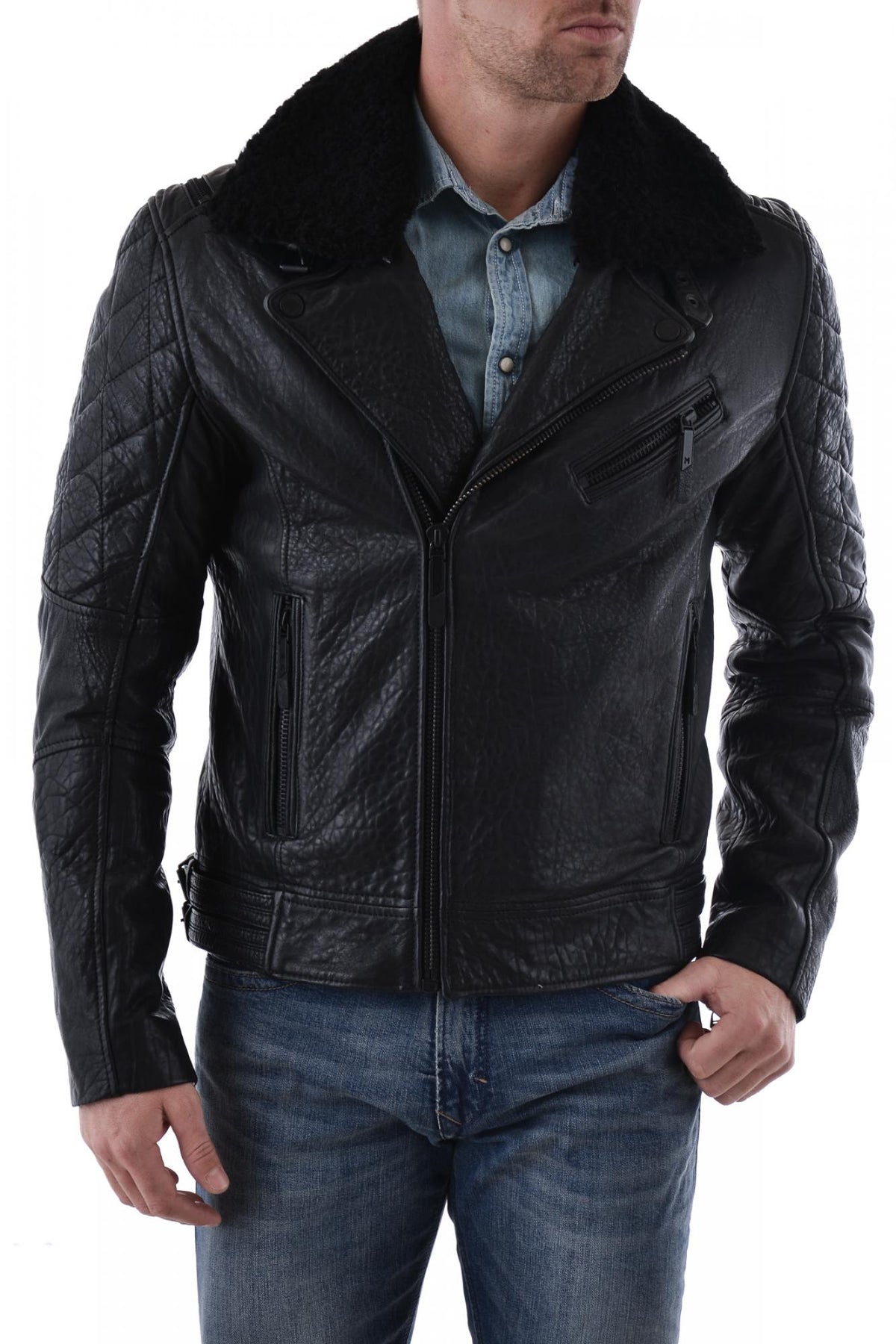 Mauritius men's perfecto in black sheep leather - Image n°5