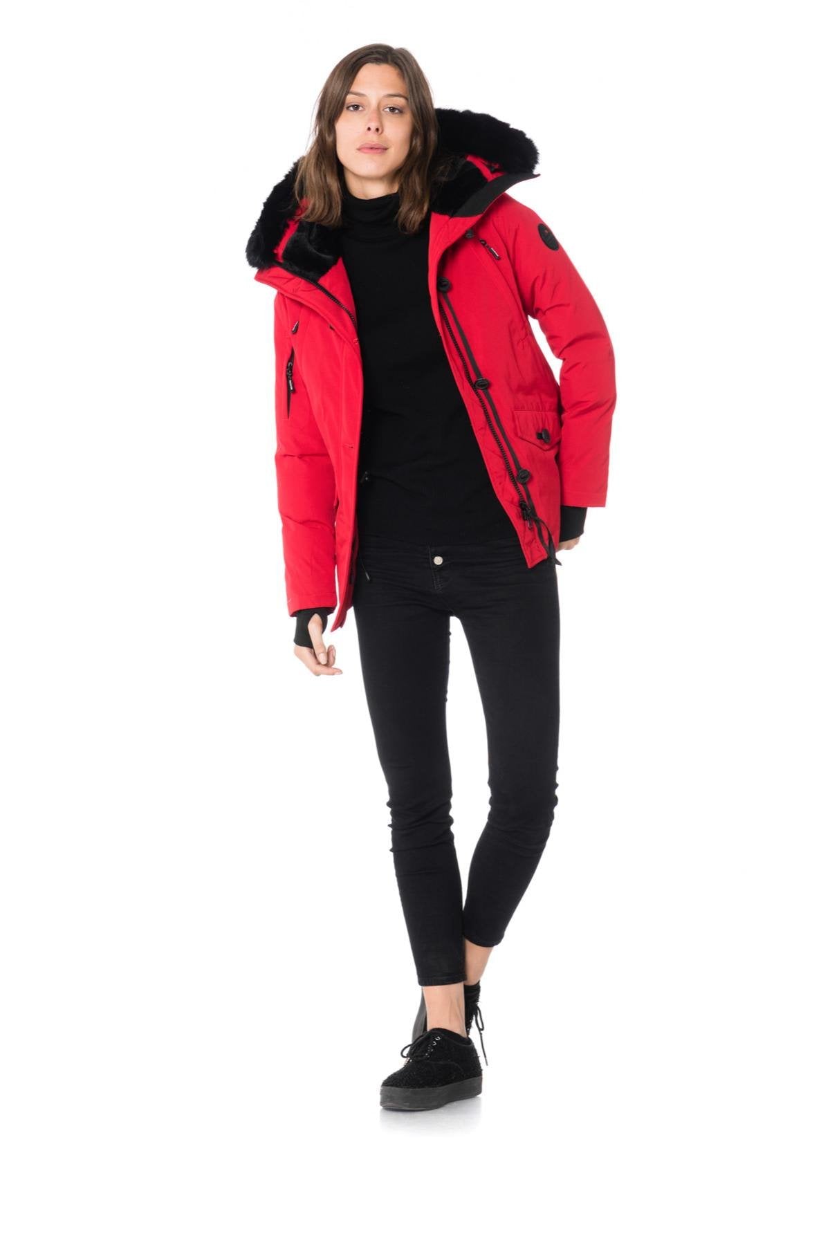 Helvetica women's red parka with black collar - Image n°2