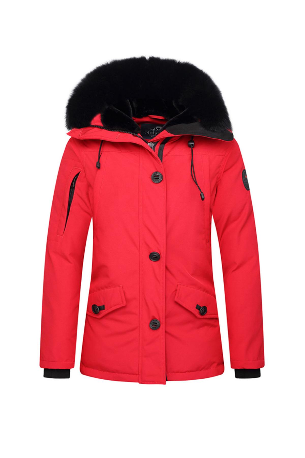 Helvetica women's red parka with black collar - Image n°3