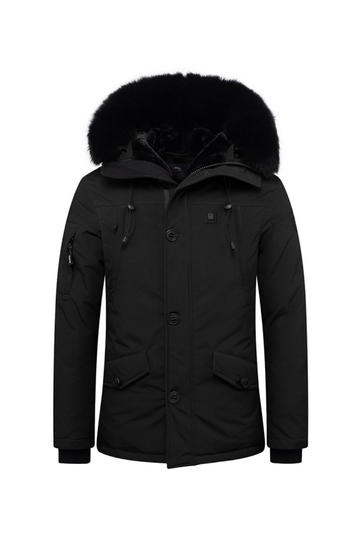 Helvetica men's black heated jacket with black collar - Image n°3