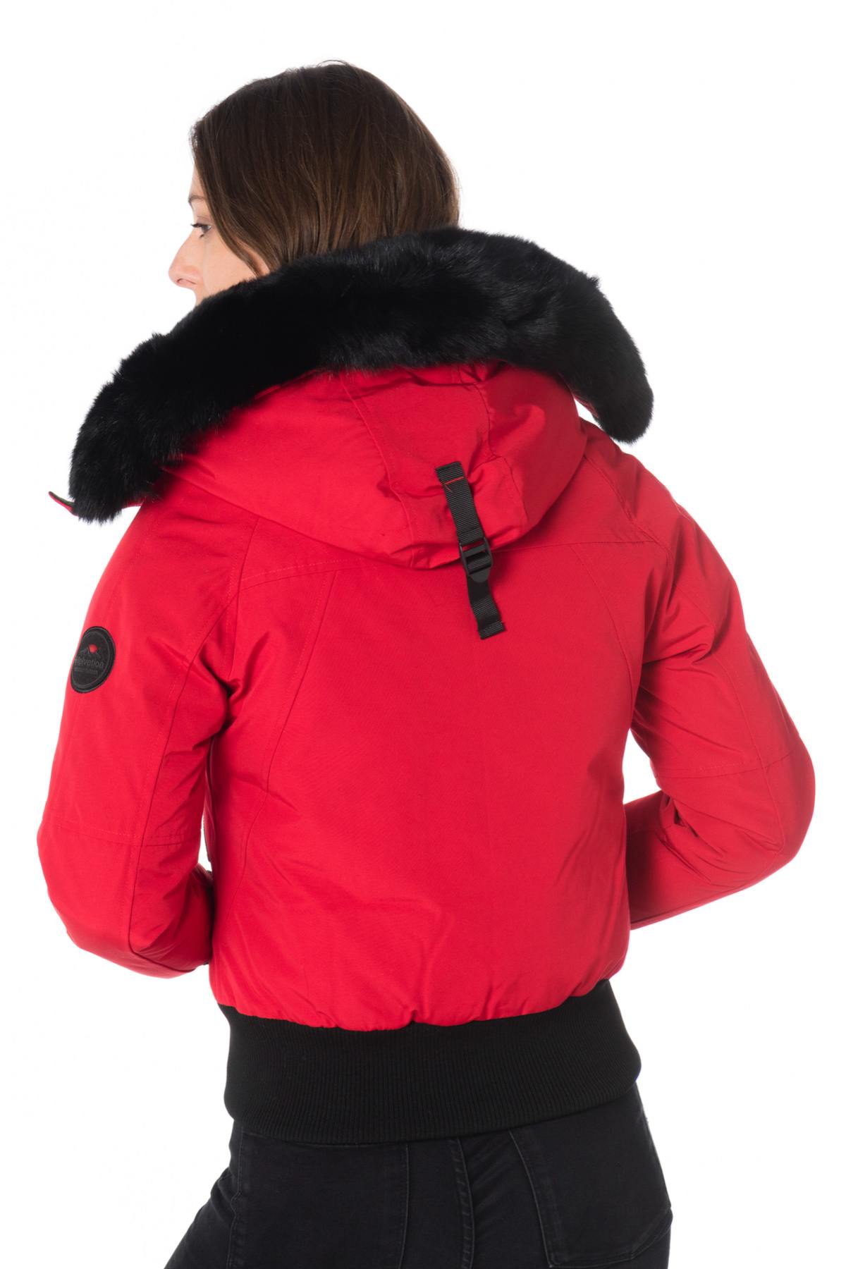 Helvetica red jacket with black collar for women - Image n°6