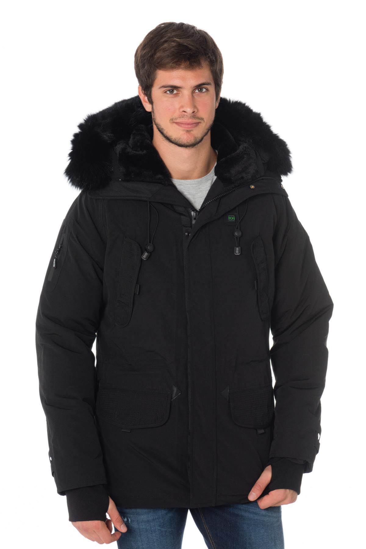 Helvetica men's black heated parka with black collar - Image n°1