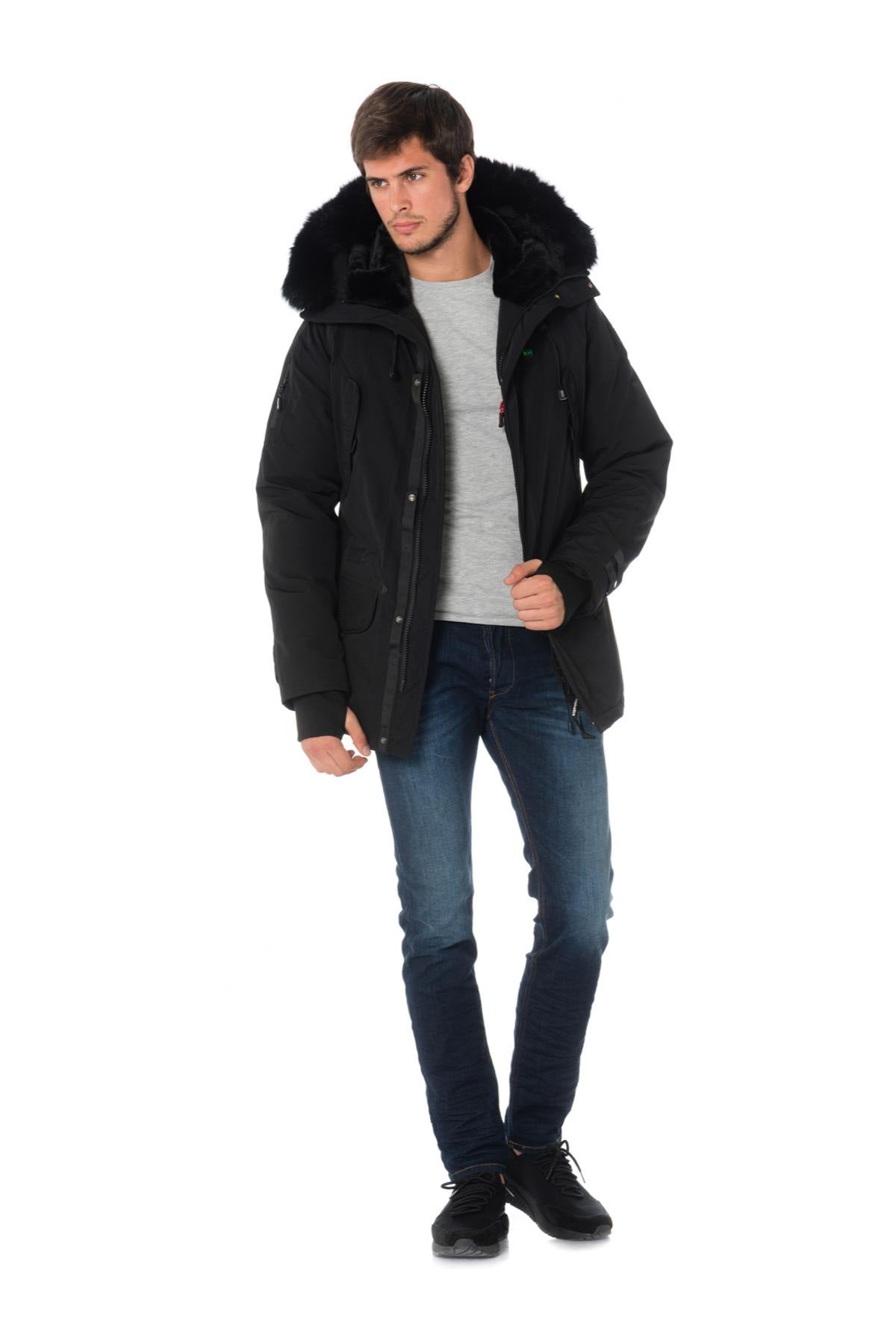 Helvetica men's black heated parka with black collar - Image n°2