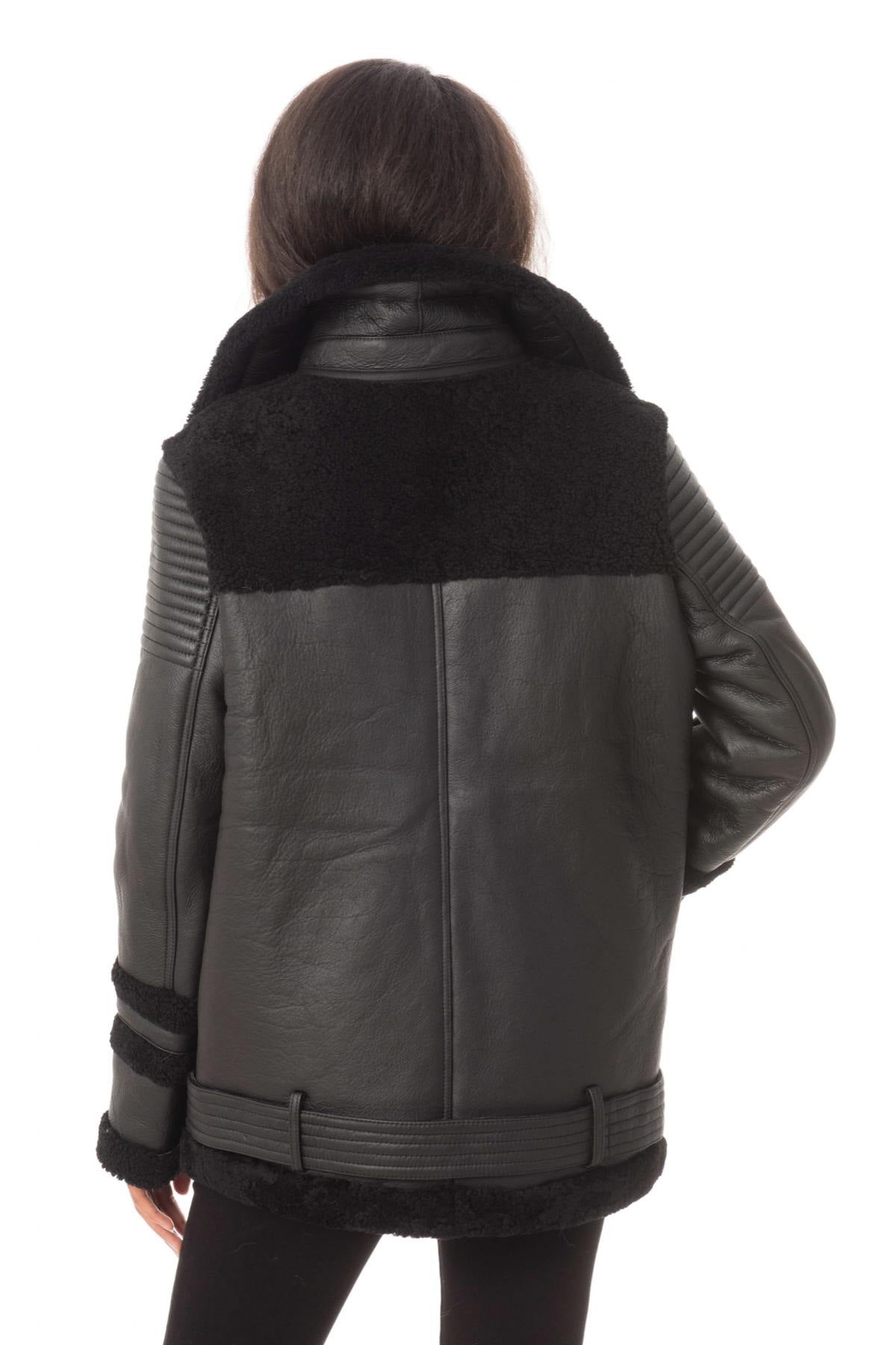 Black shearling jacket - Image n°7