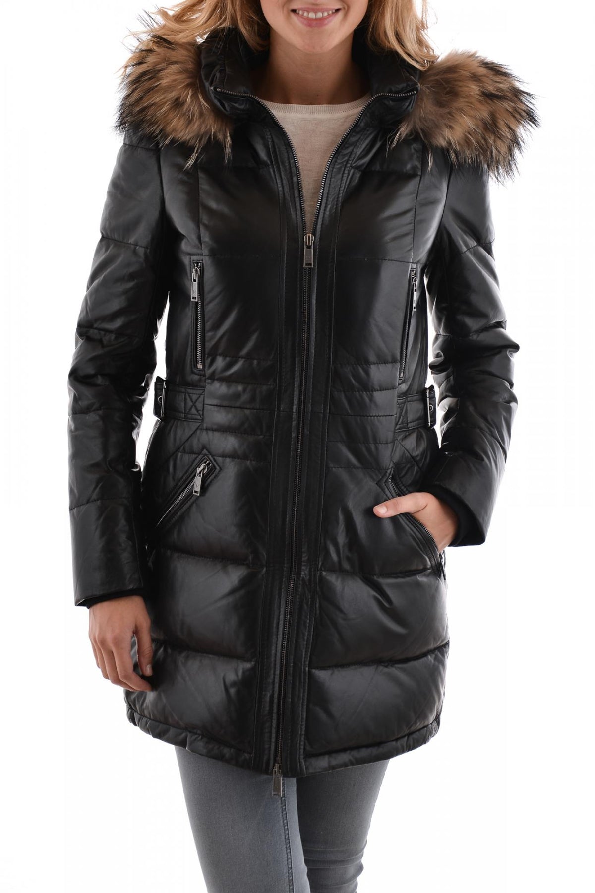 Intuition down jacket in black lambskin - Image n°1