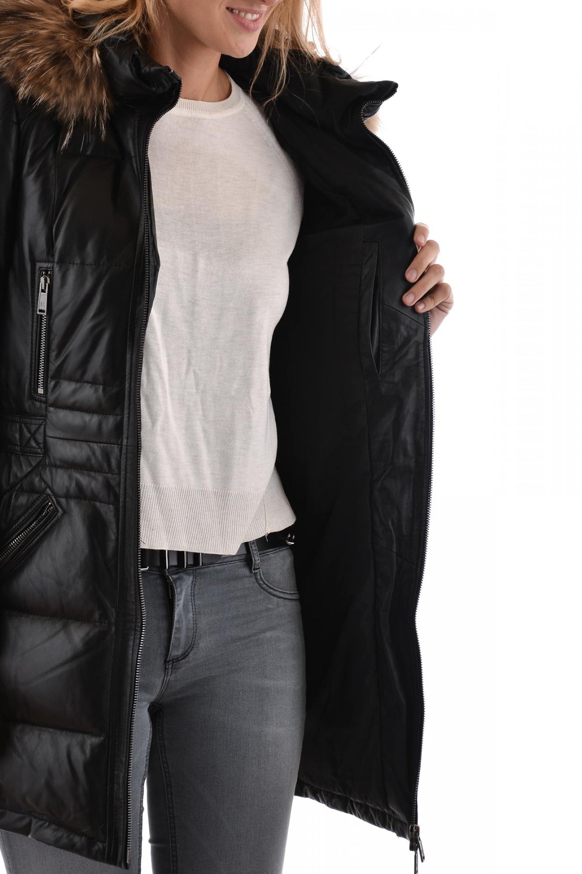 Intuition down jacket in black lambskin - Image n°5