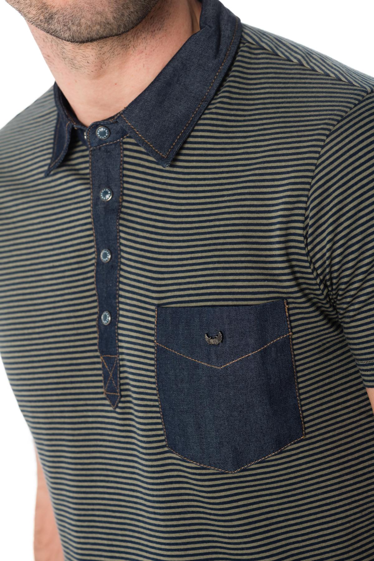 Kaporal khaki and black striped polo shirt - Image n°4