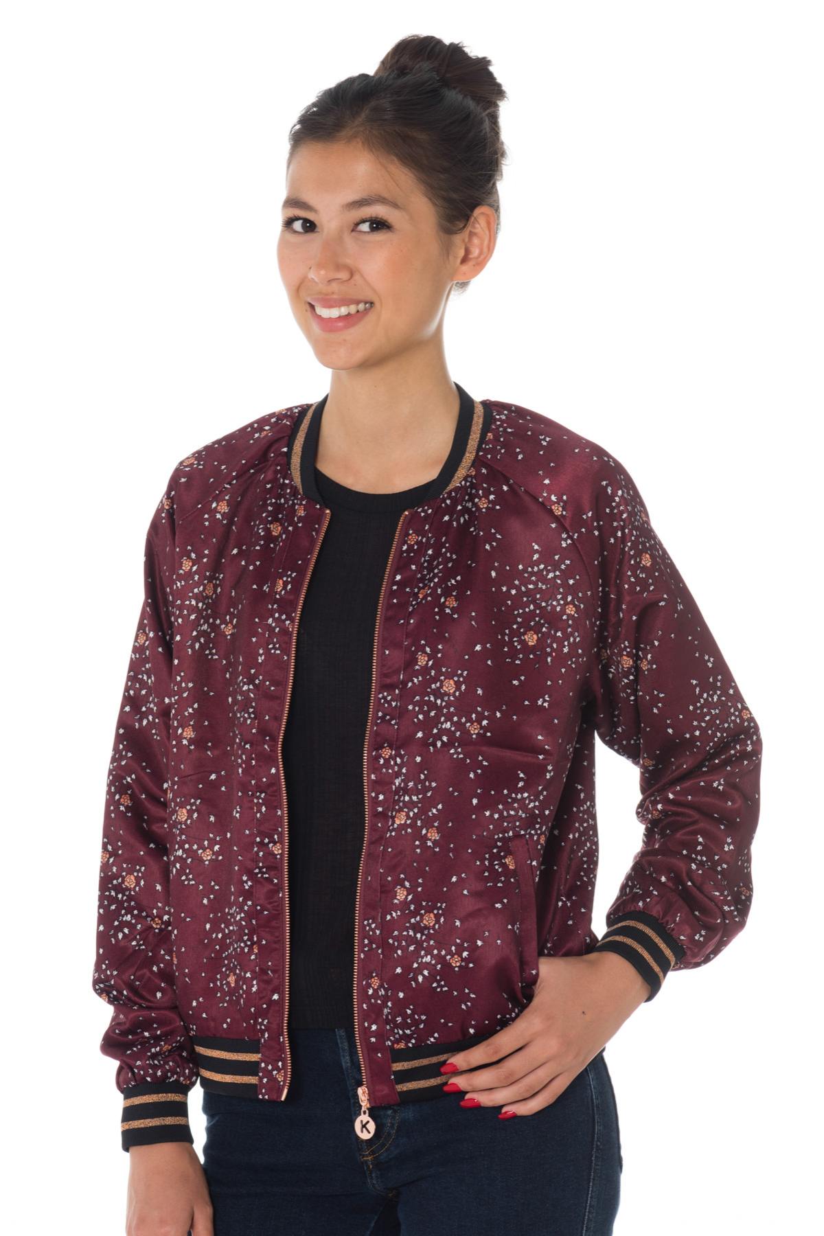 Kaporal women's burgundy flower print bomber jacket - Image n°1