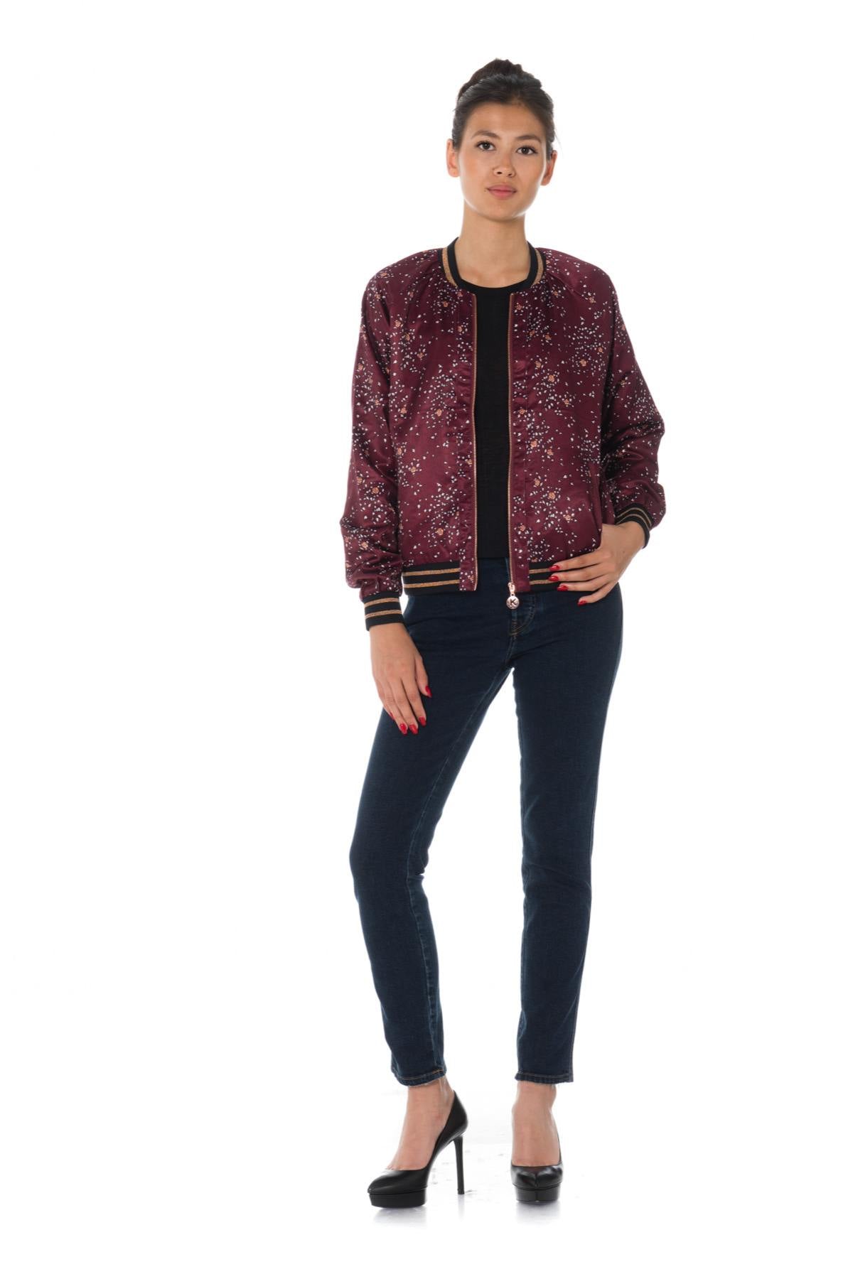 Kaporal women's burgundy flower print bomber jacket - Image n°2