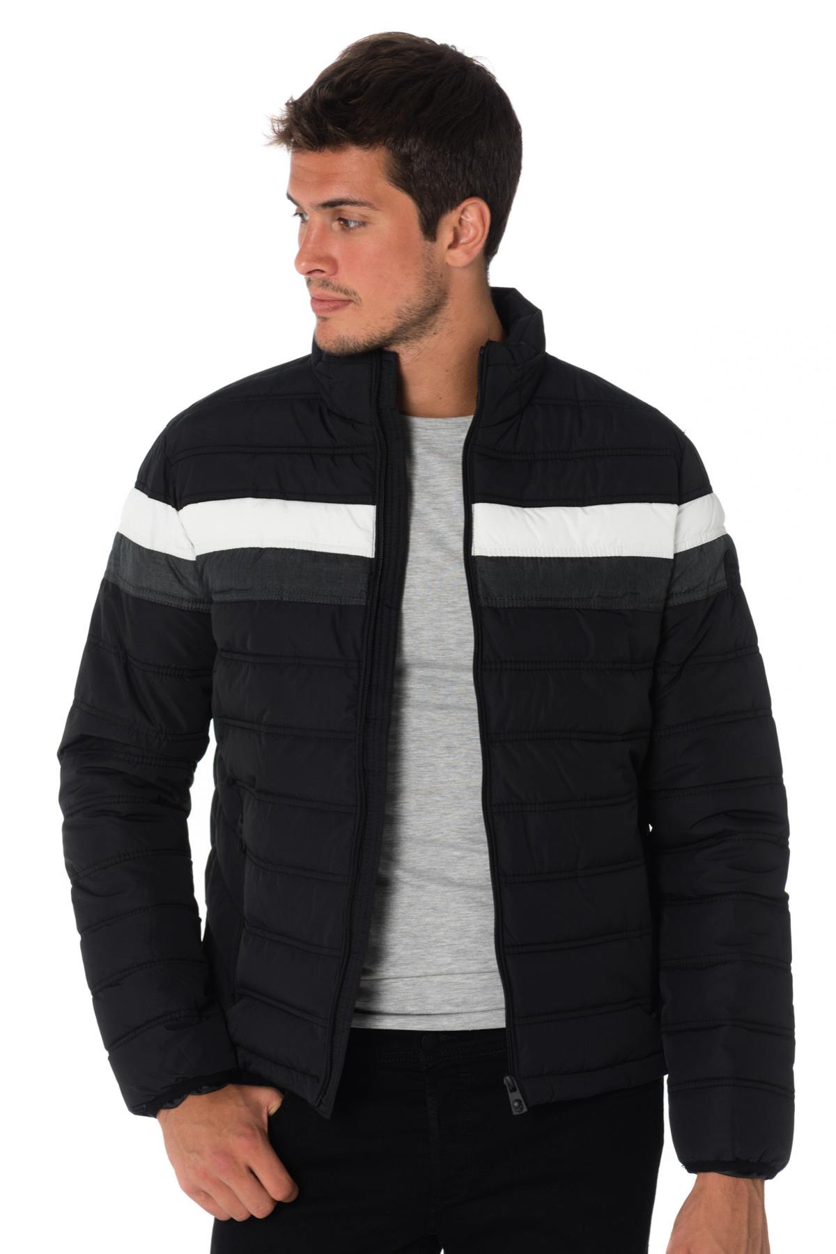 Kaporal men's black down jacket with gray and white stripes - Image n°3