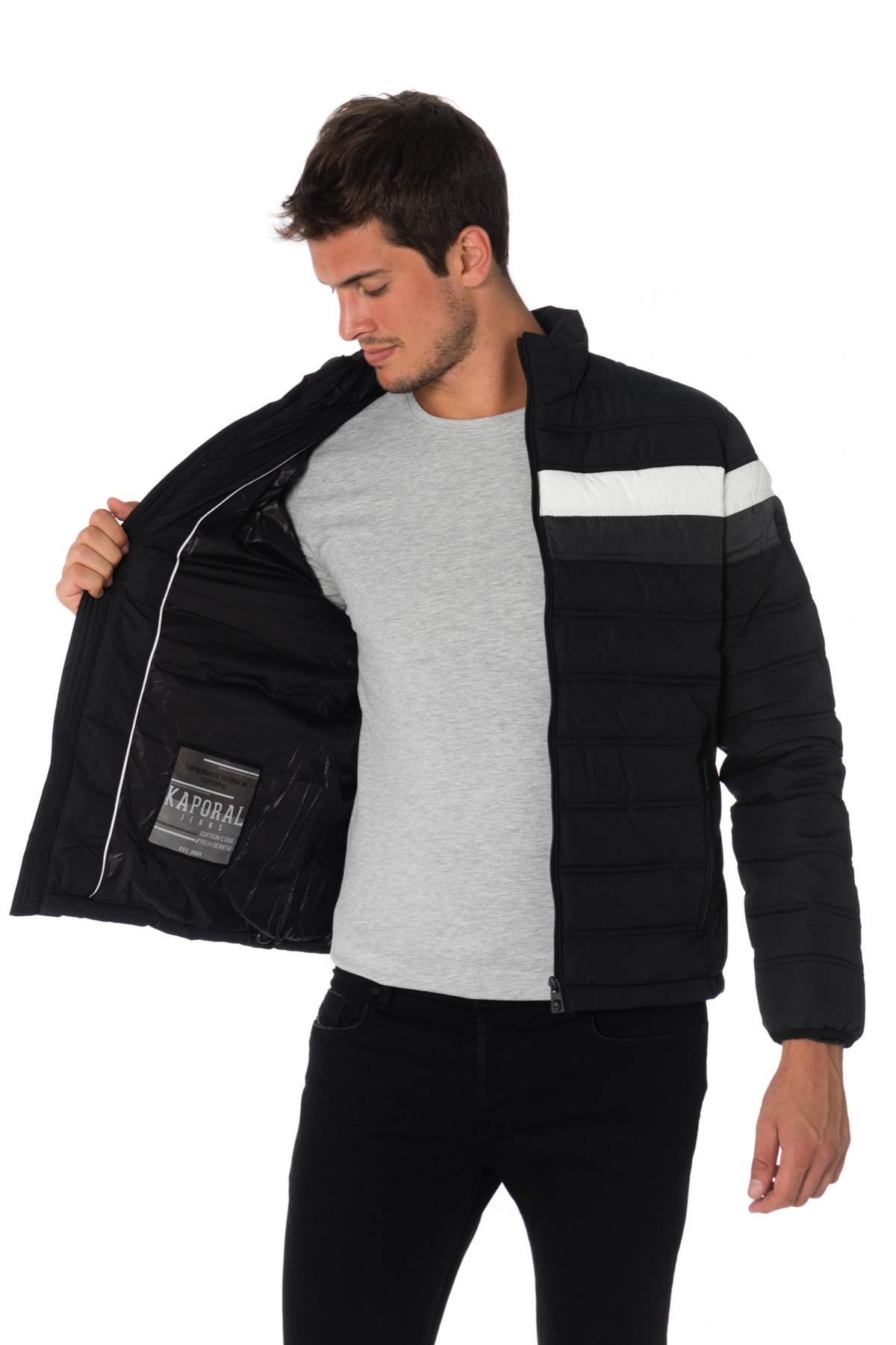 Kaporal men's black down jacket with gray and white stripes - Image n°6