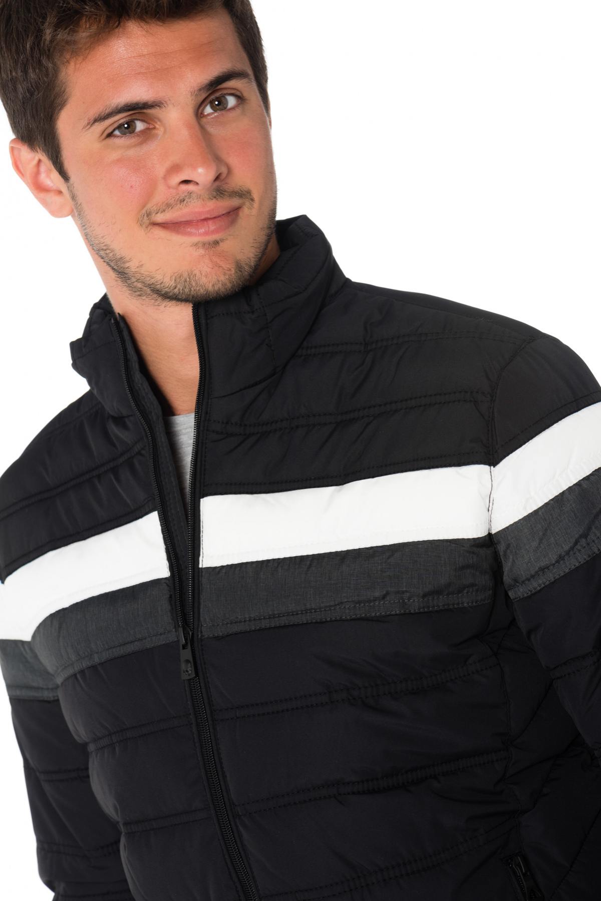 Kaporal men's black down jacket with gray and white stripes - Image n°4