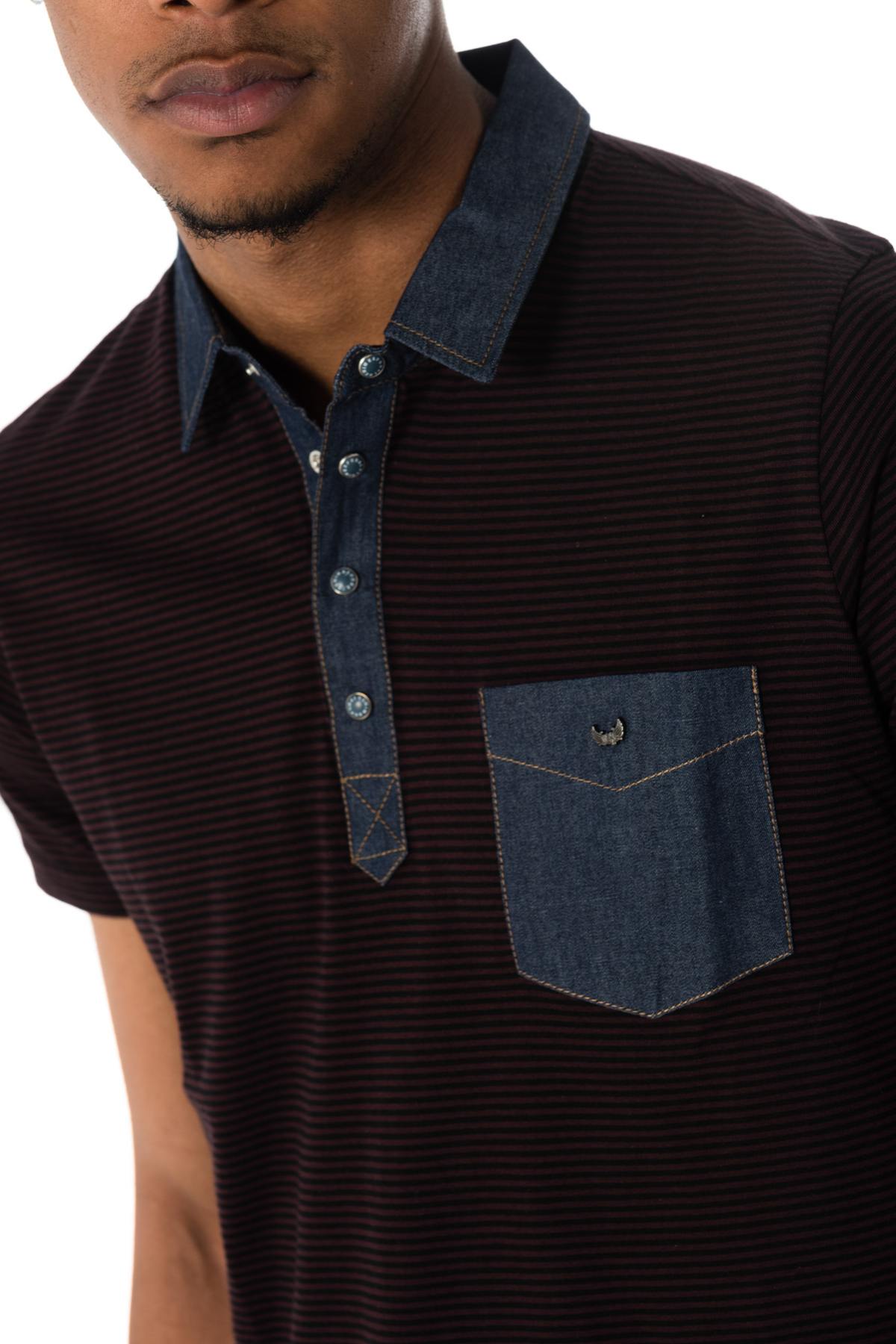 Kaporal men's burgundy striped polo shirt - Image n°4