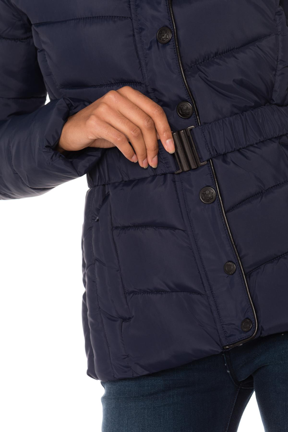 Women's navy blue down jacket with belt - Image n°7