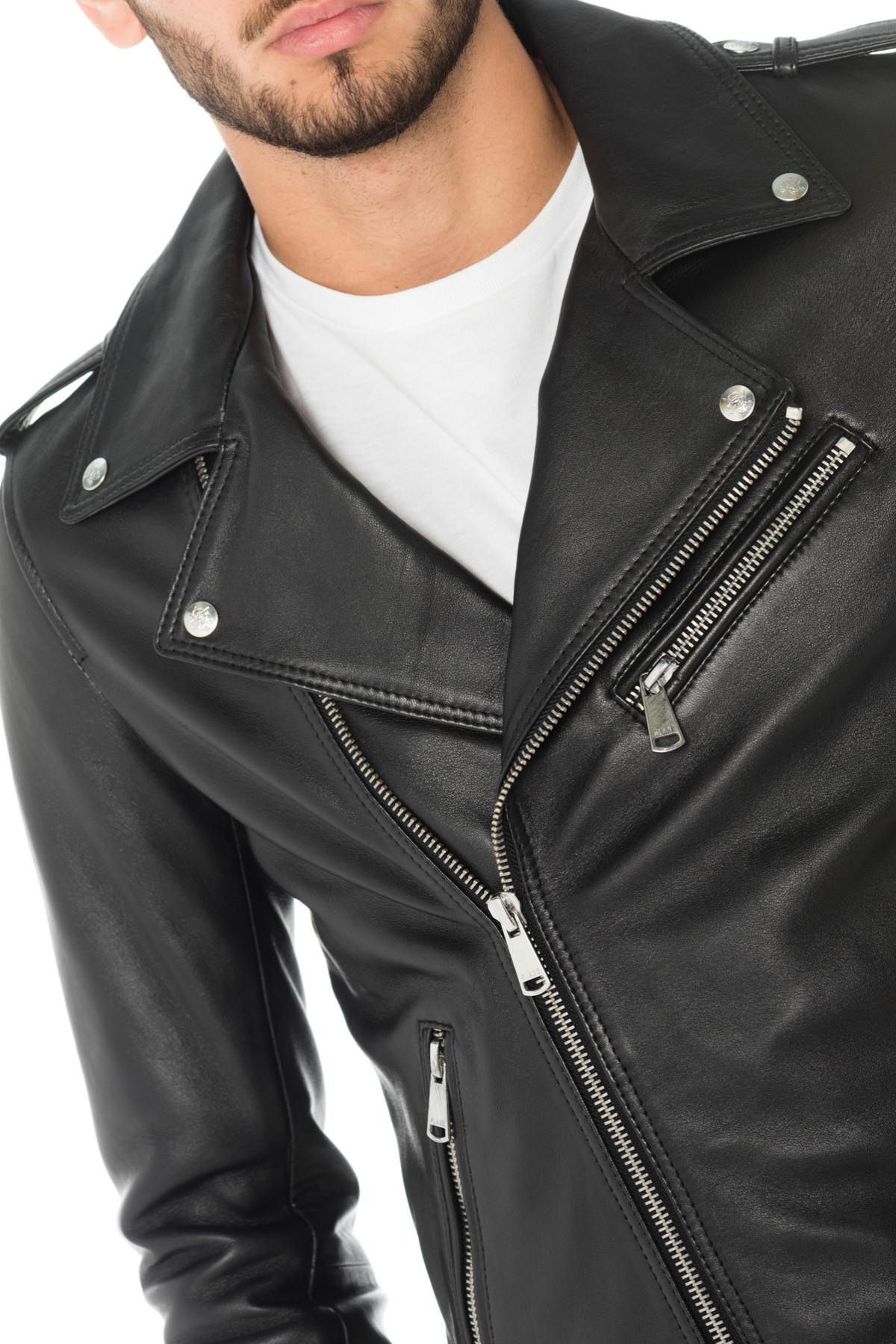 Black leather perfecto with denim patches - Image n°7