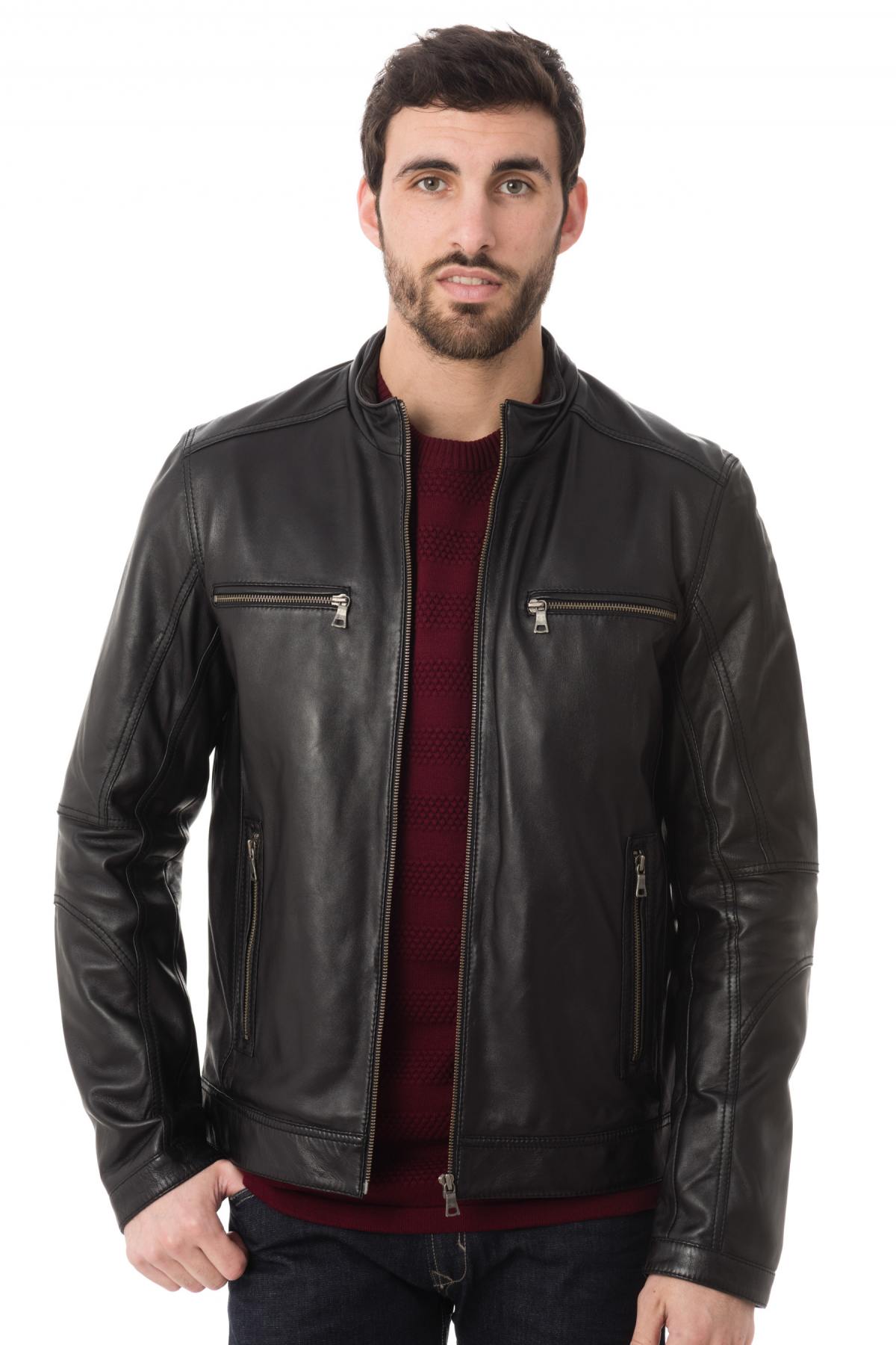 Existenz men's black sheepskin leather jacket - Image n°3