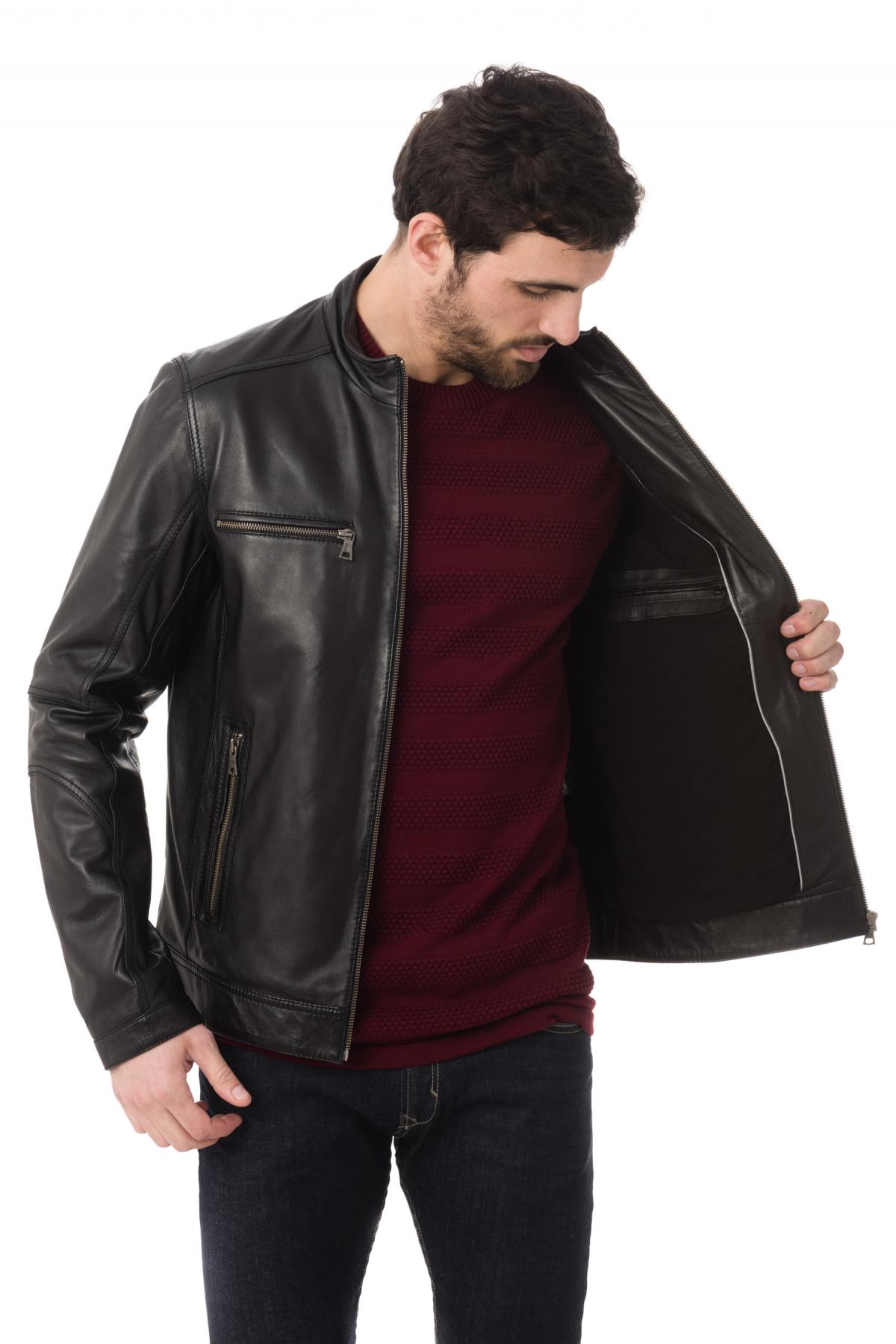 Existenz men's black sheepskin leather jacket - Image n°4